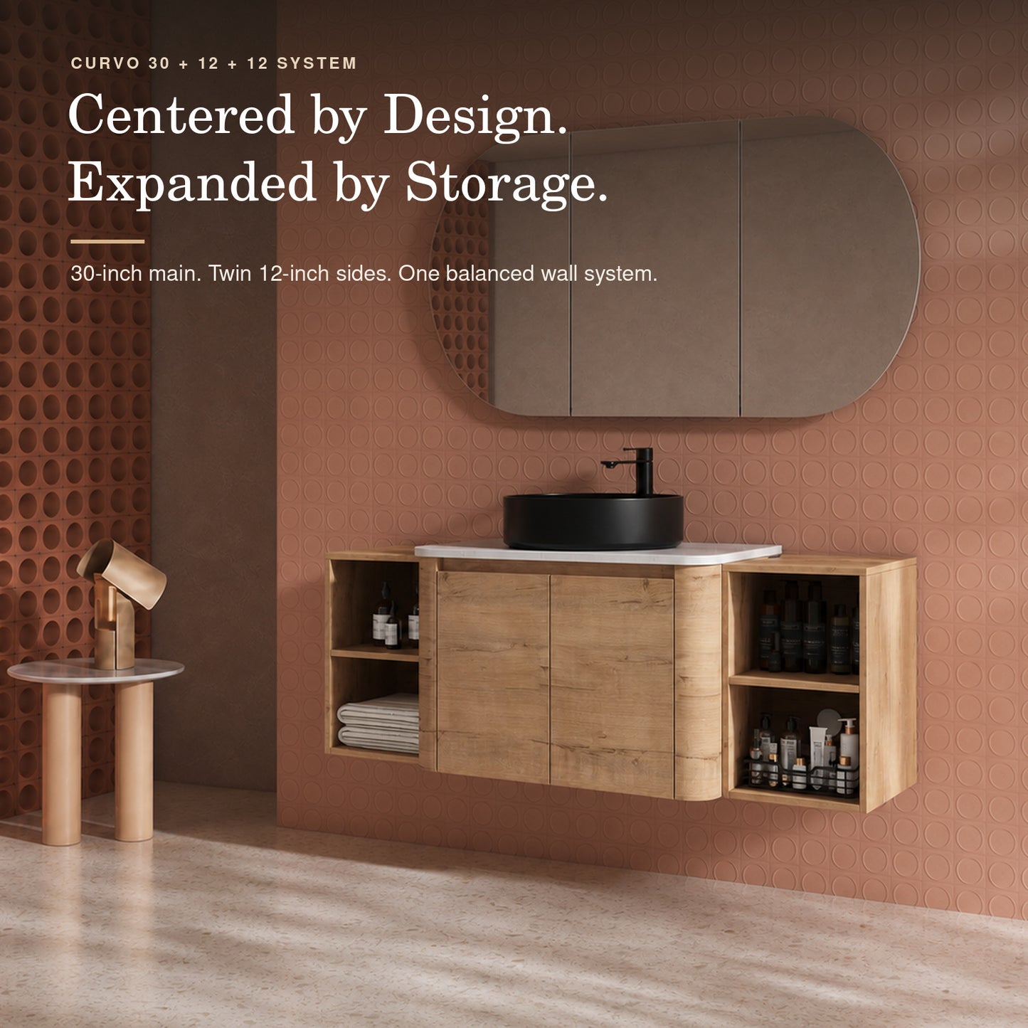 Curvo 30"-72" Floating Vanity System with 5 Ceramic Basin Colors (RTA)