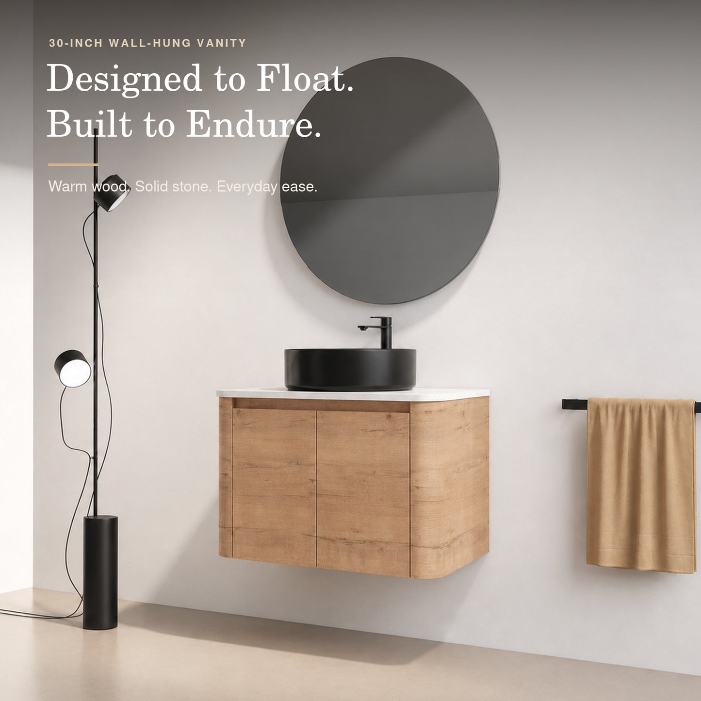 Curvo 30"-72" Floating Vanity System with 5 Ceramic Basin Colors (RTA)
