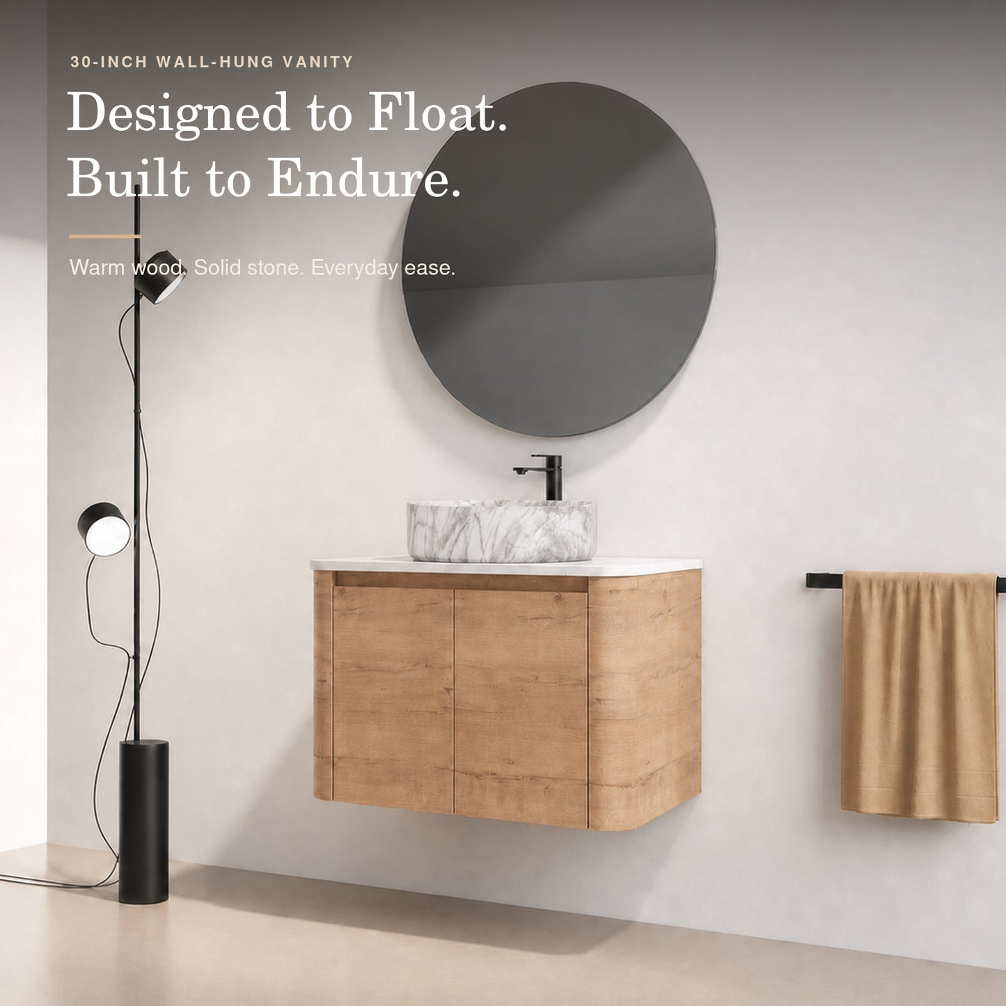 Curvo 30"-72" Floating Vanity System with 5 Ceramic Basin Colors (RTA)