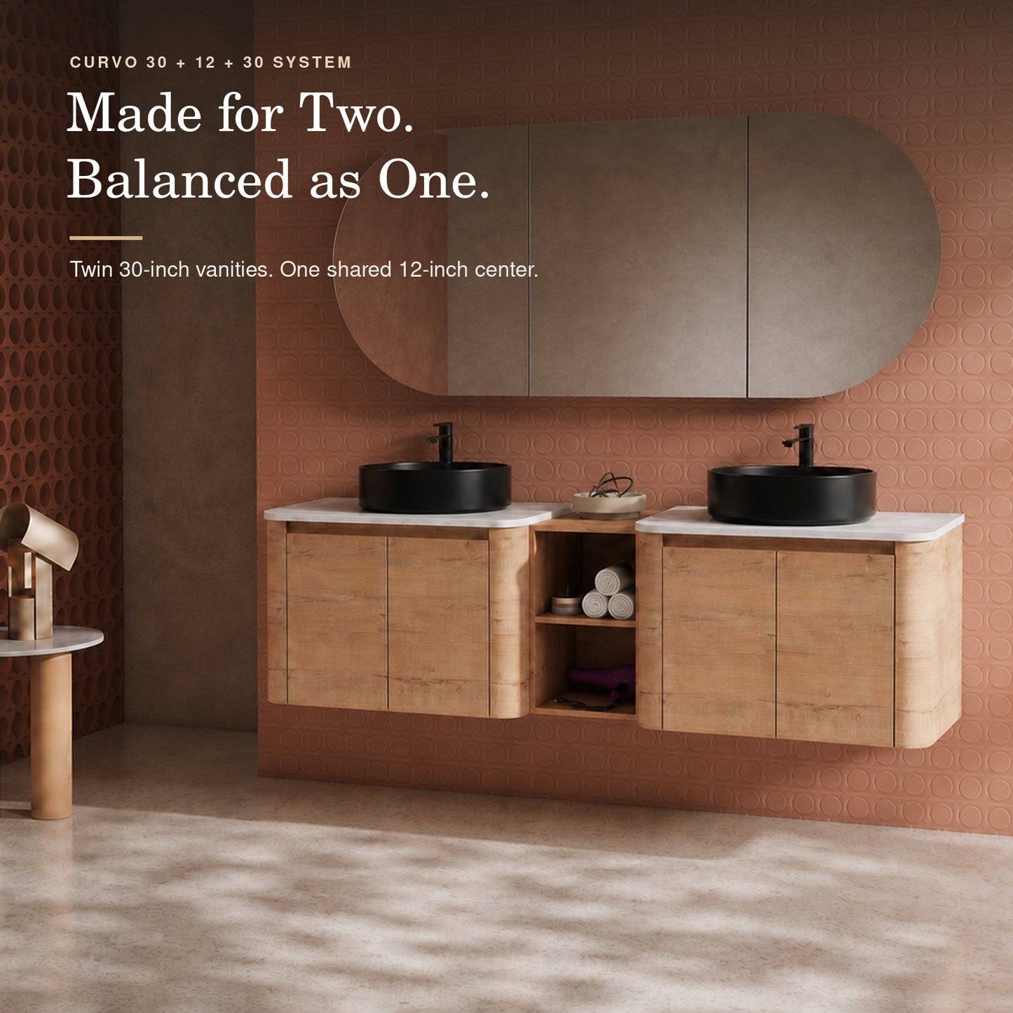 Curvo 30"-72" Floating Vanity System with 5 Ceramic Basin Colors (RTA)
