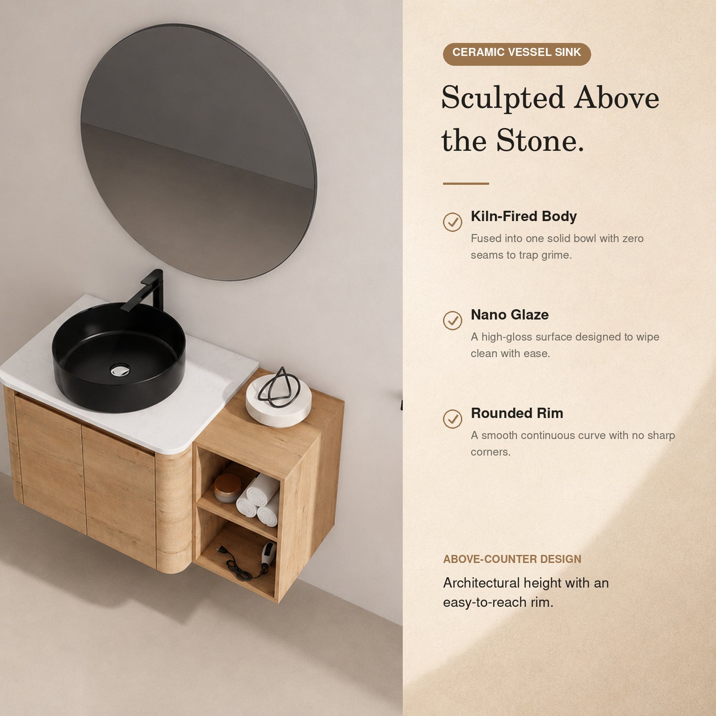 Curvo 30"-72" Floating Vanity System with 5 Ceramic Basin Colors (RTA)