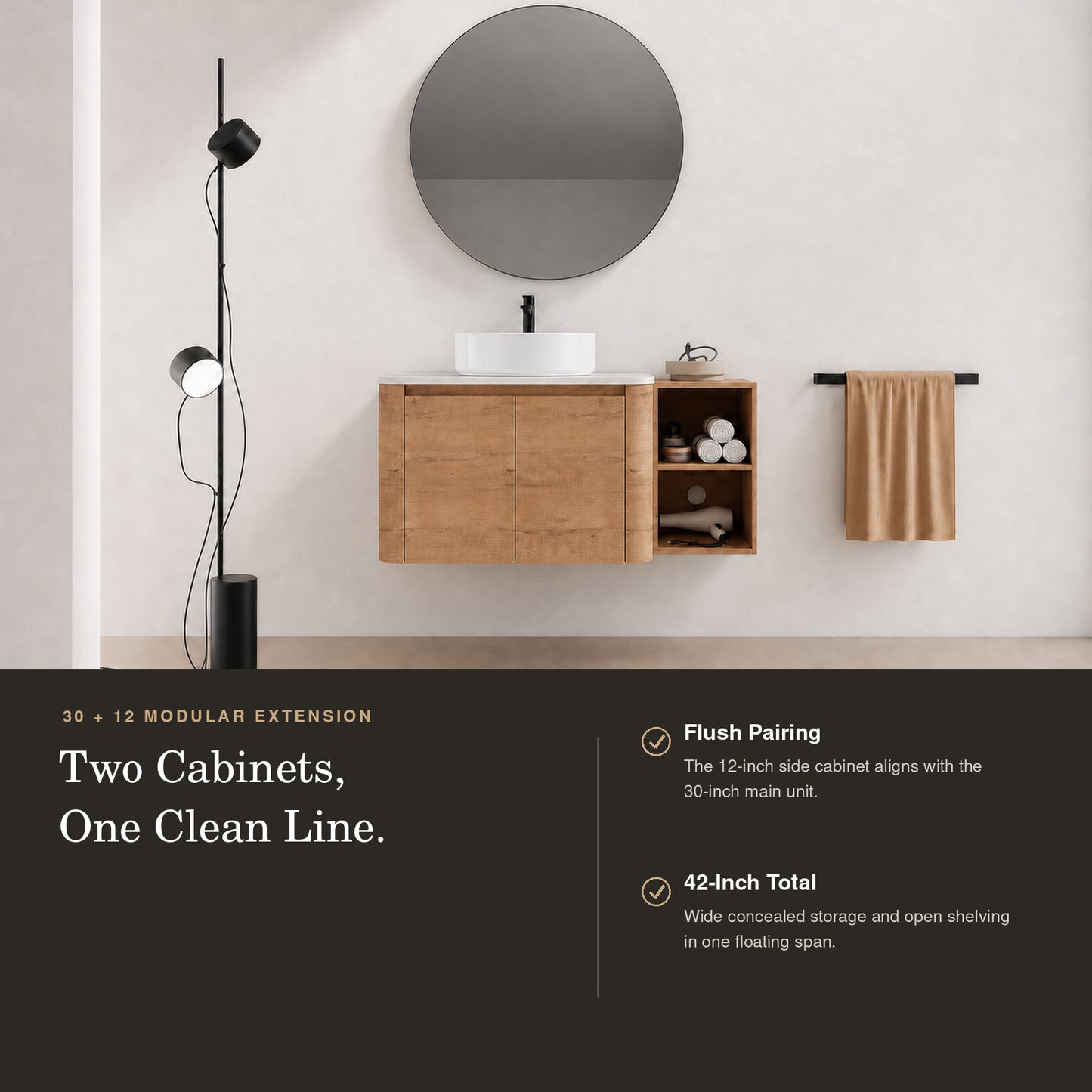 Curvo 30"-72" Floating Vanity System with 5 Ceramic Basin Colors (RTA)
