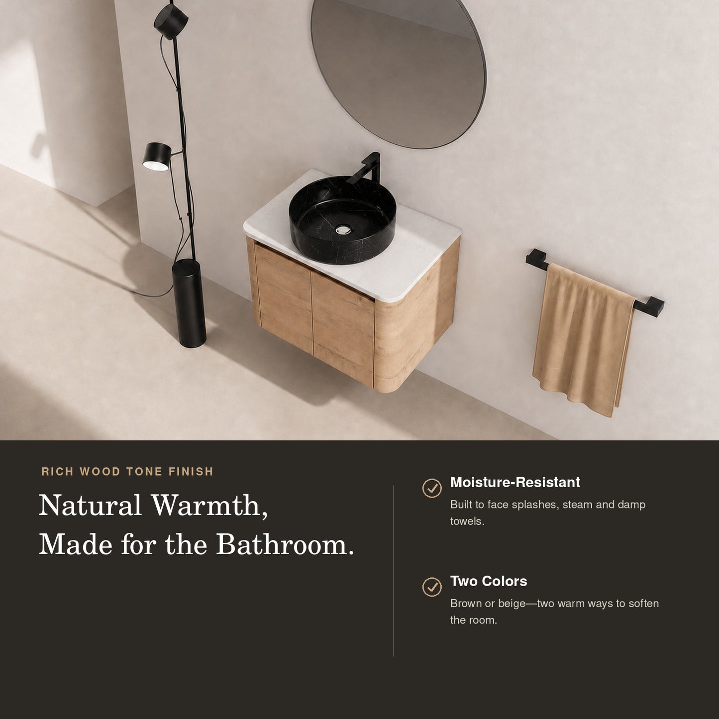 Curvo 30"-72" Floating Vanity System with 5 Ceramic Basin Colors (RTA)