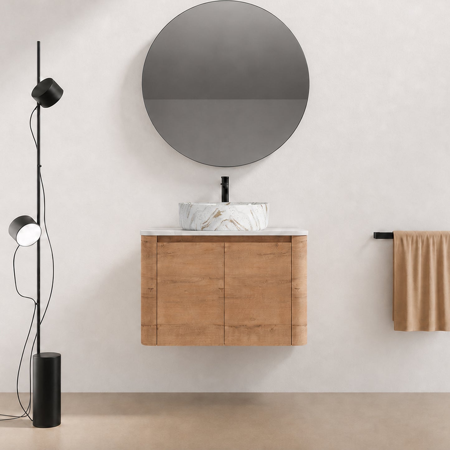 Curvo 30"-72" Floating Vanity System with 5 Ceramic Basin Colors (RTA)