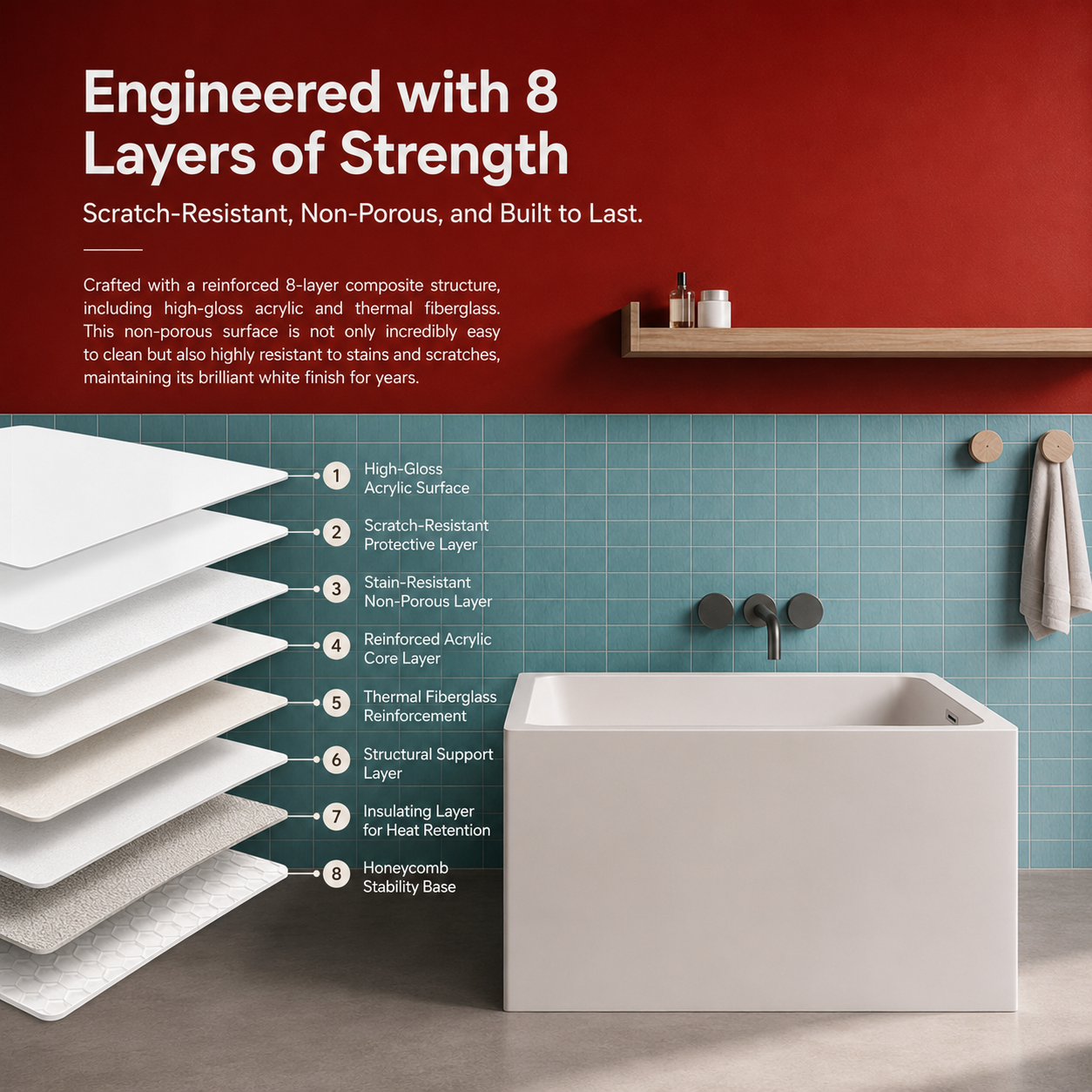43" Acrylic Freestanding Bathtub with Built-in Seat