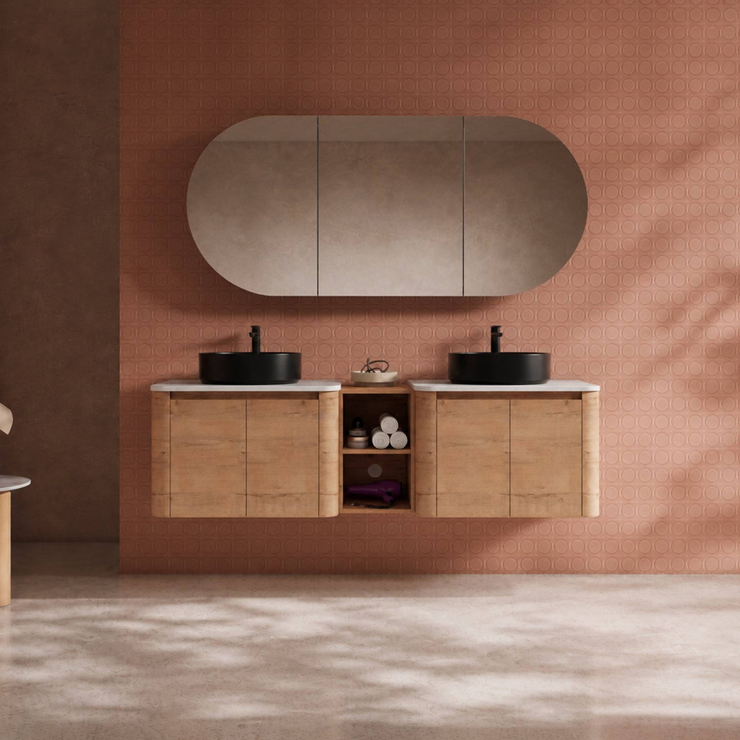 Curvo 30"-72" Floating Vanity System with 5 Ceramic Basin Colors (RTA)