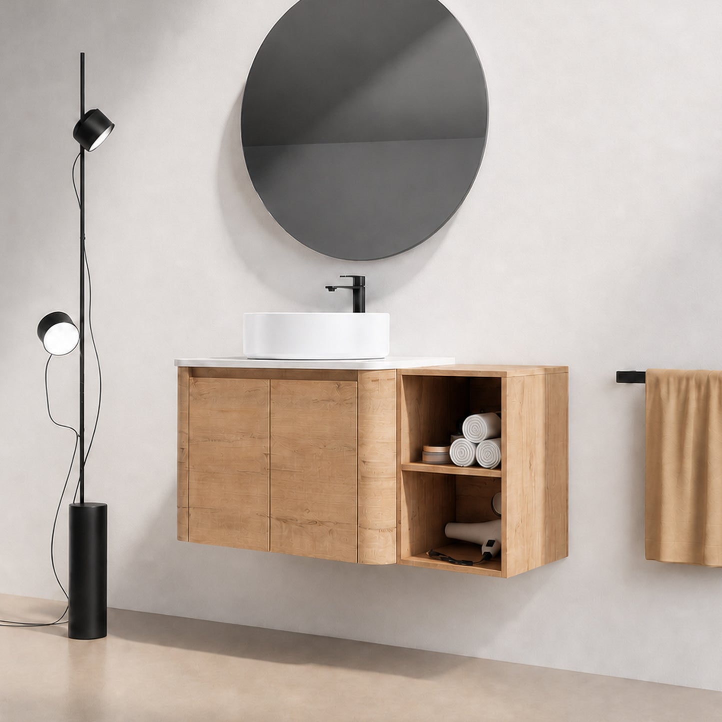 Curvo 30"-72" Floating Vanity System with 5 Ceramic Basin Colors (RTA)