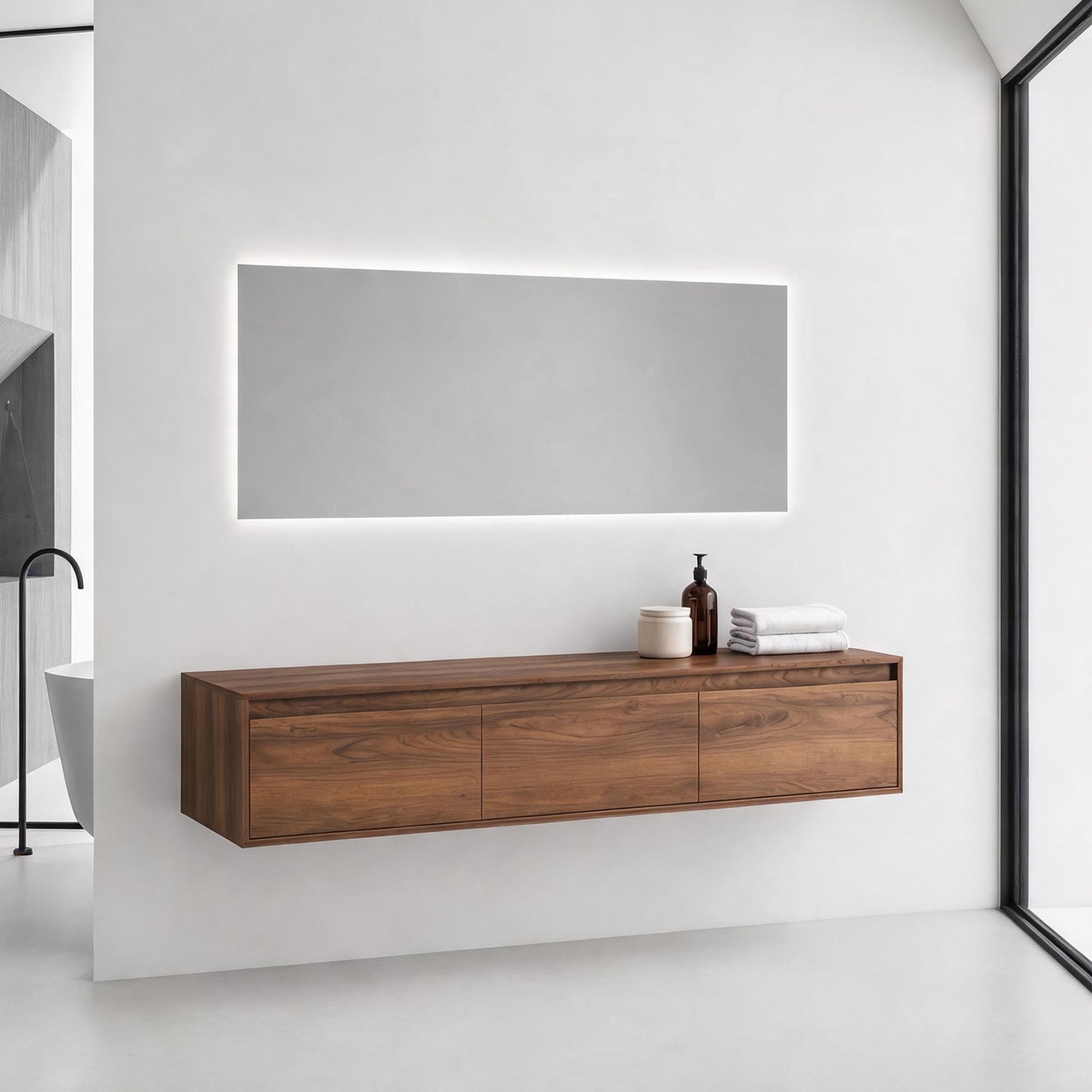 Suspend 60" Wall-Hung Vanity System — Mix & Match Basin & Side Cabinets, 7 Configurations (RTA)