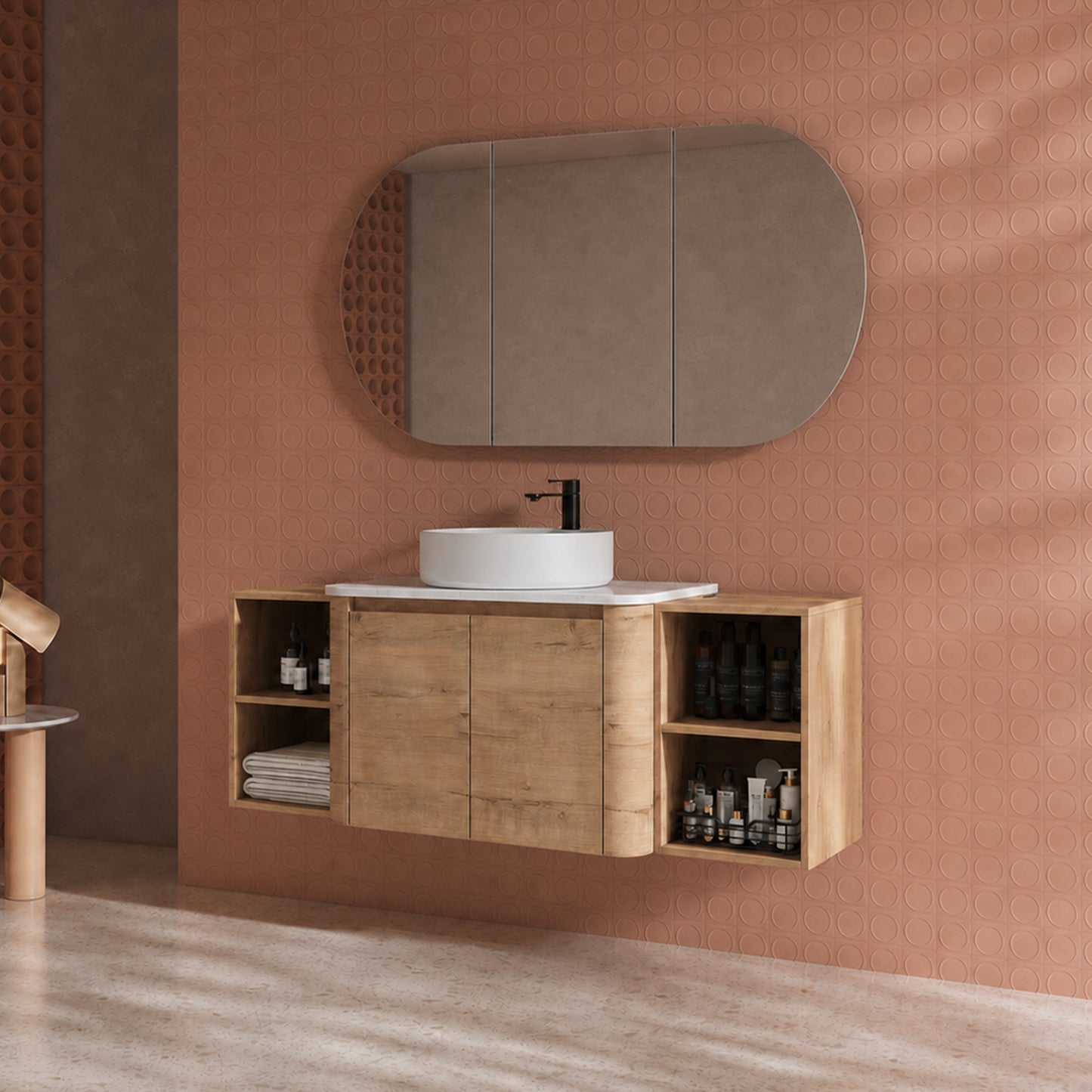 Curvo 30"-72" Floating Vanity System with 5 Ceramic Basin Colors (RTA)
