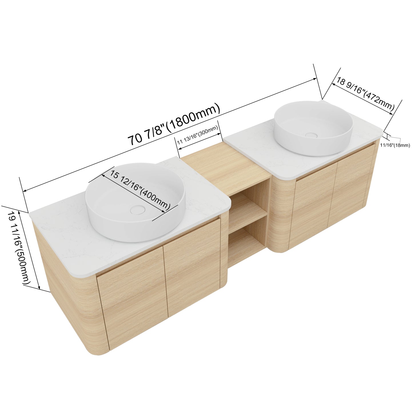 Curvo 30"/42"/54"/72" Floating Vanity (RTA)