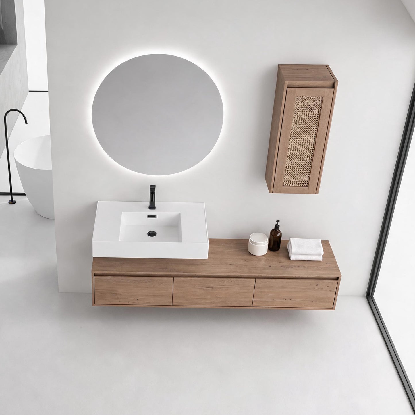 Suspend 60" Wall-Hung Vanity System — Mix & Match Basin & Side Cabinets, 7 Configurations (RTA)