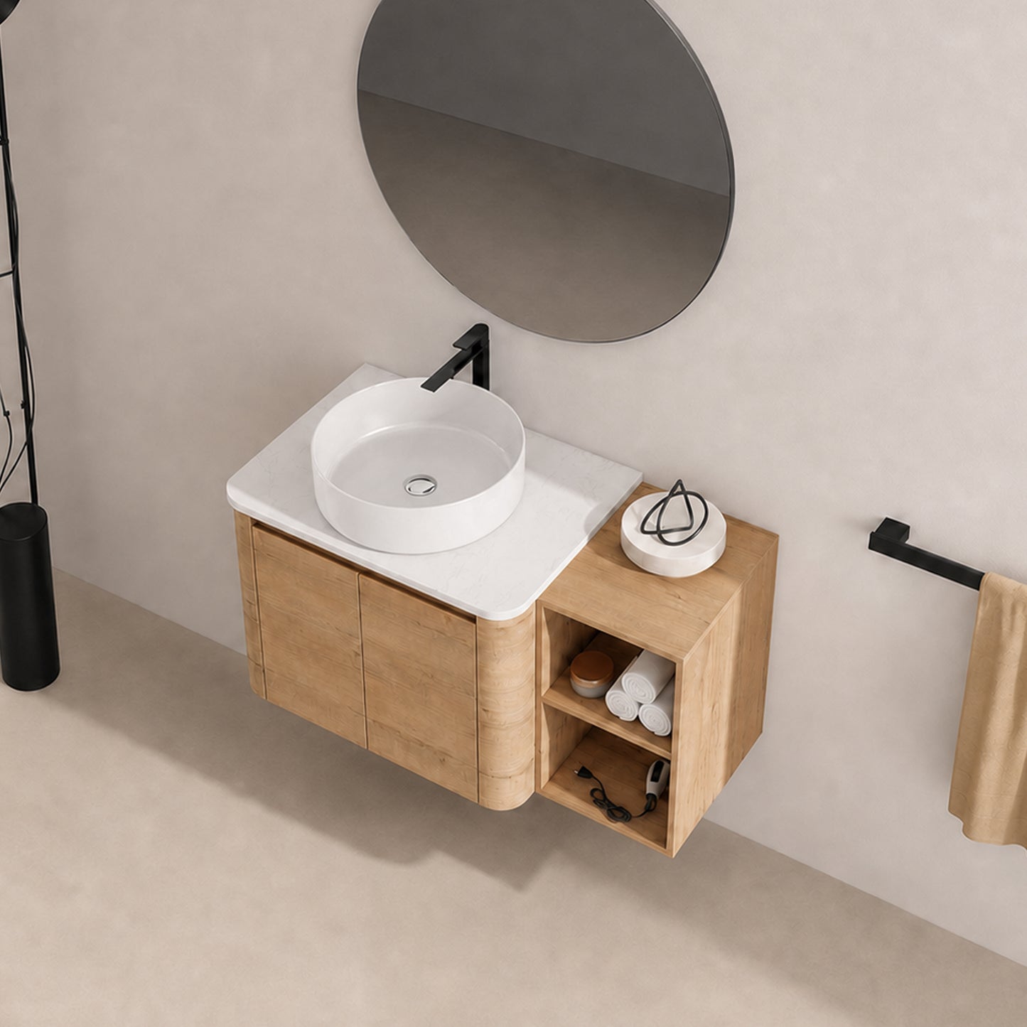 Curvo 30"-72" Floating Vanity System with 5 Ceramic Basin Colors (RTA)
