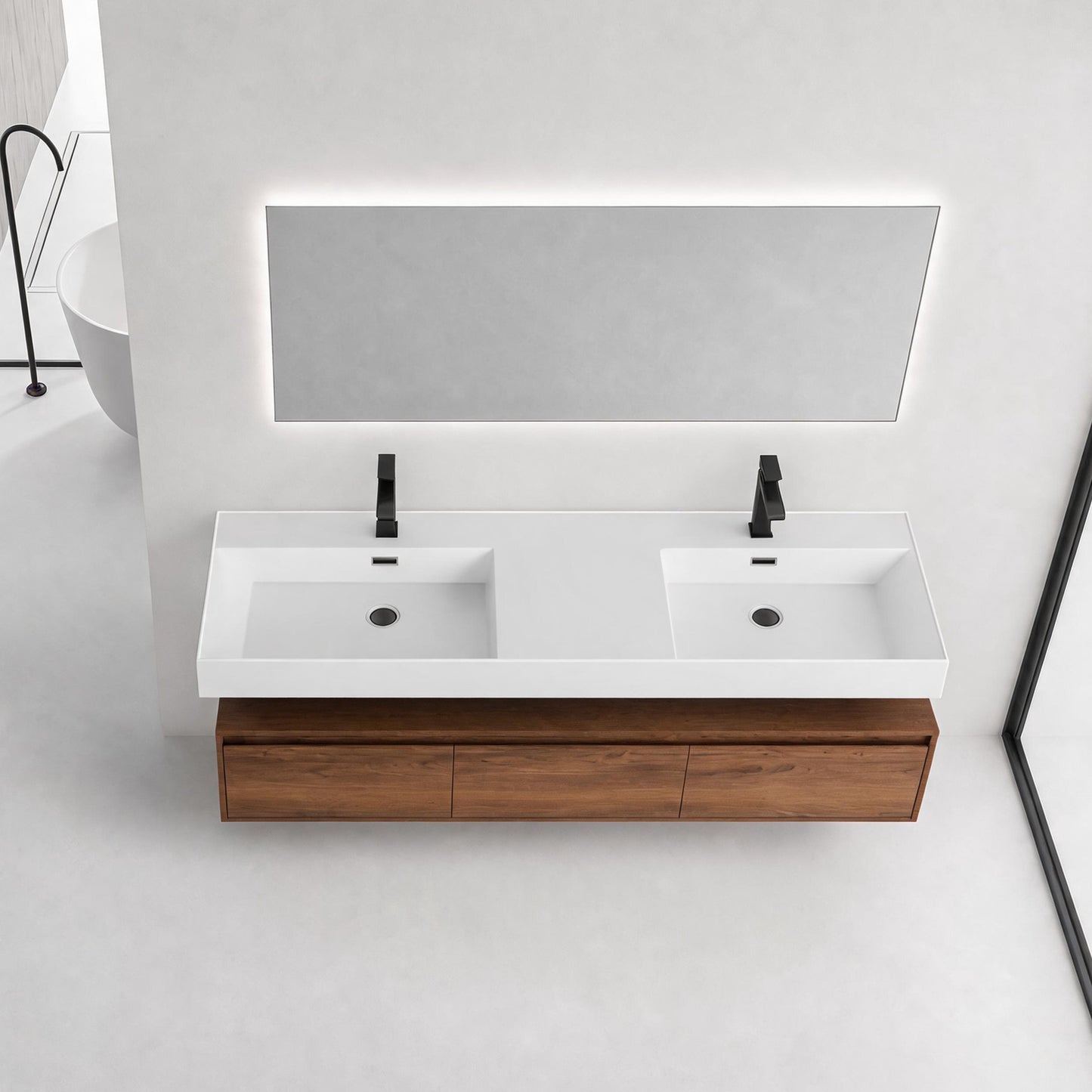 Suspend 60" Wall-Hung Vanity System — Mix & Match Basin & Side Cabinets, 7 Configurations (RTA)
