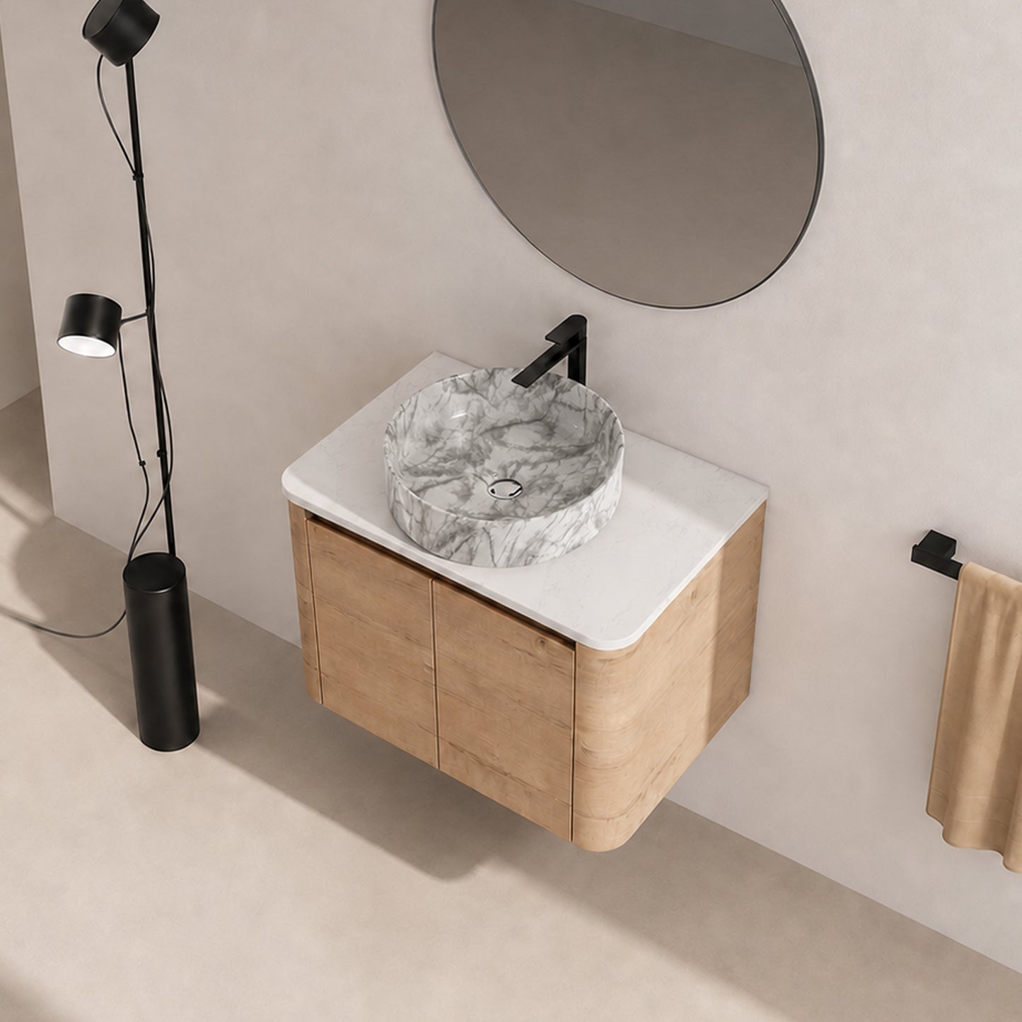 Curvo 30"-72" Floating Vanity System with 5 Ceramic Basin Colors (RTA)
