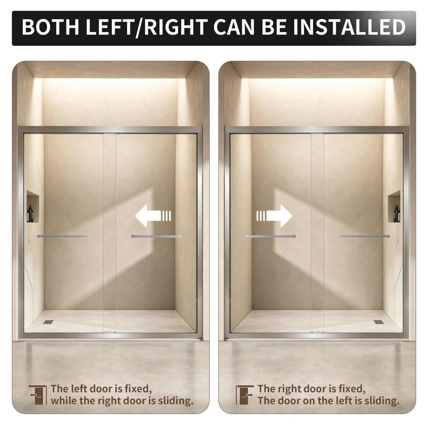 56-60" × 72" Double Sliding Shower Door, Brushed Nickel