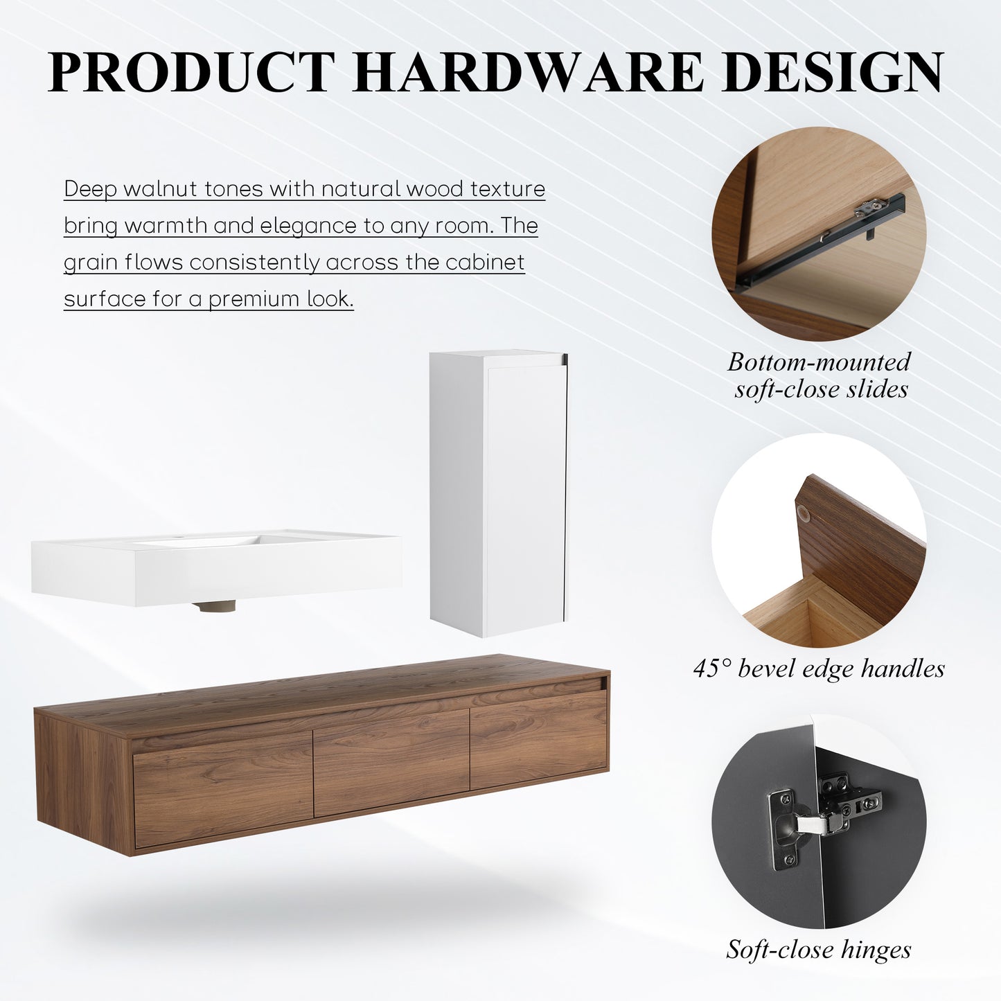 Suspend 60" Wall-Hung Vanity System — Mix & Match Basin & Side Cabinets, 7 Configurations (RTA)