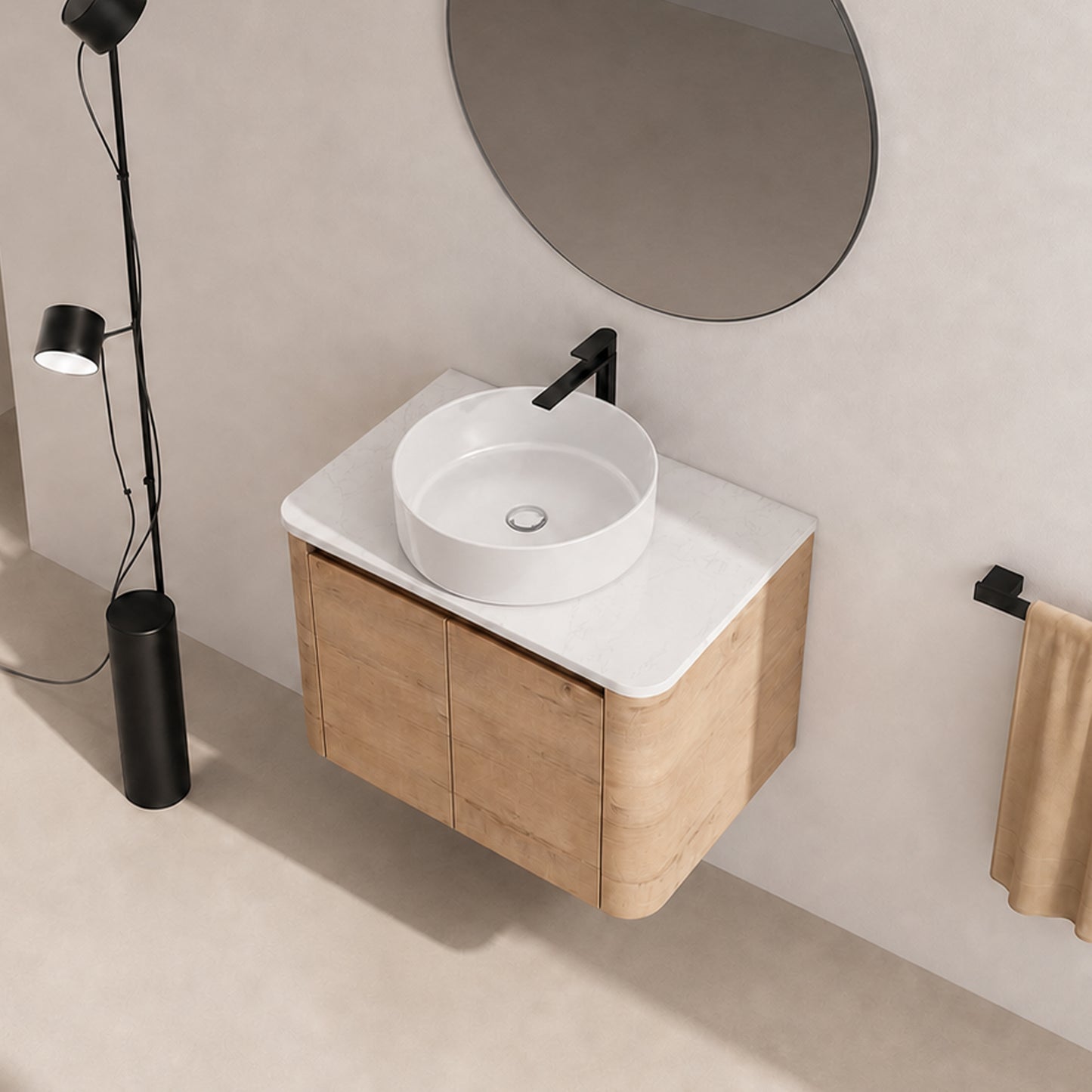 Curvo 30"-72" Floating Vanity System with 5 Ceramic Basin Colors (RTA)