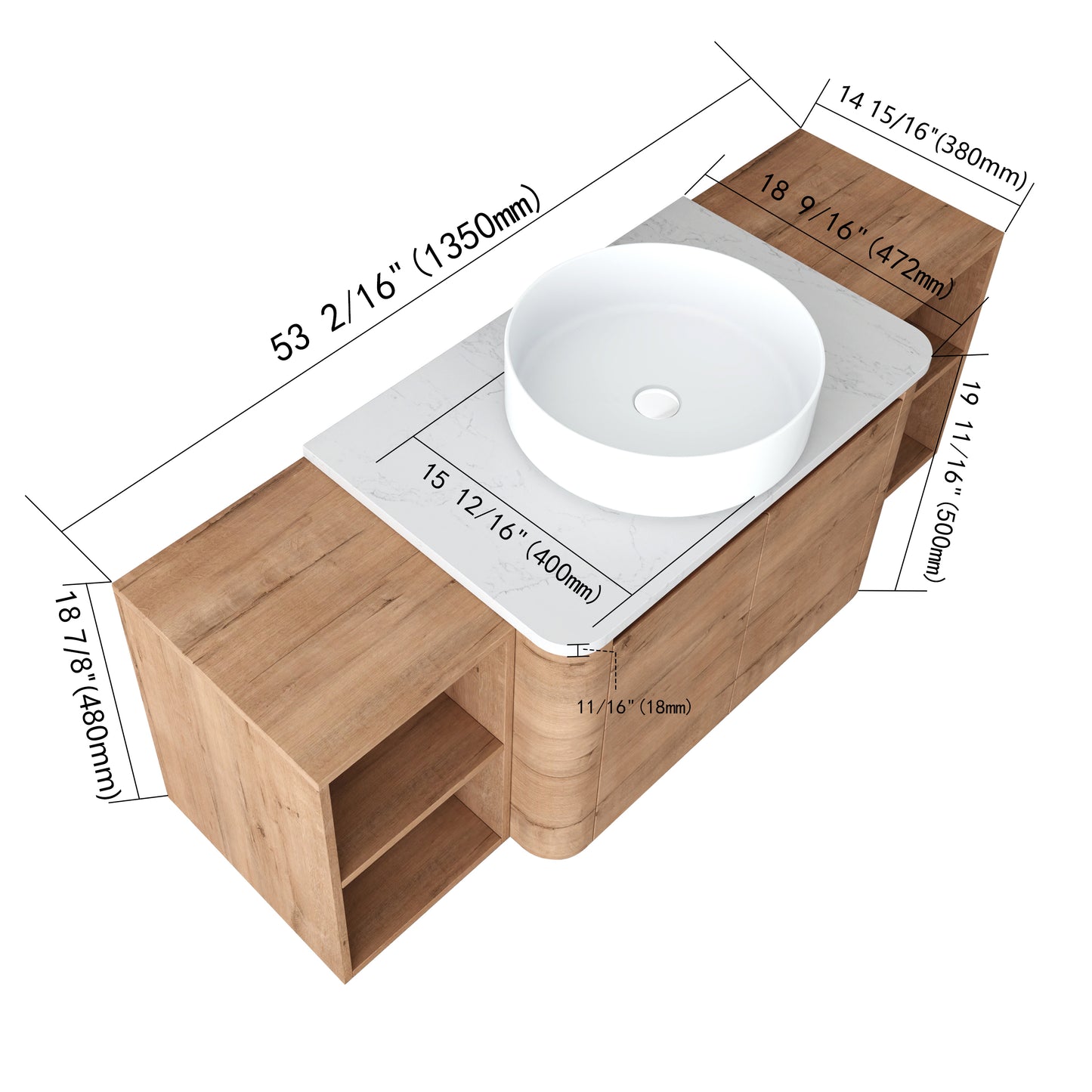 Curvo 30"-72" Floating Vanity System with 5 Ceramic Basin Colors (RTA)