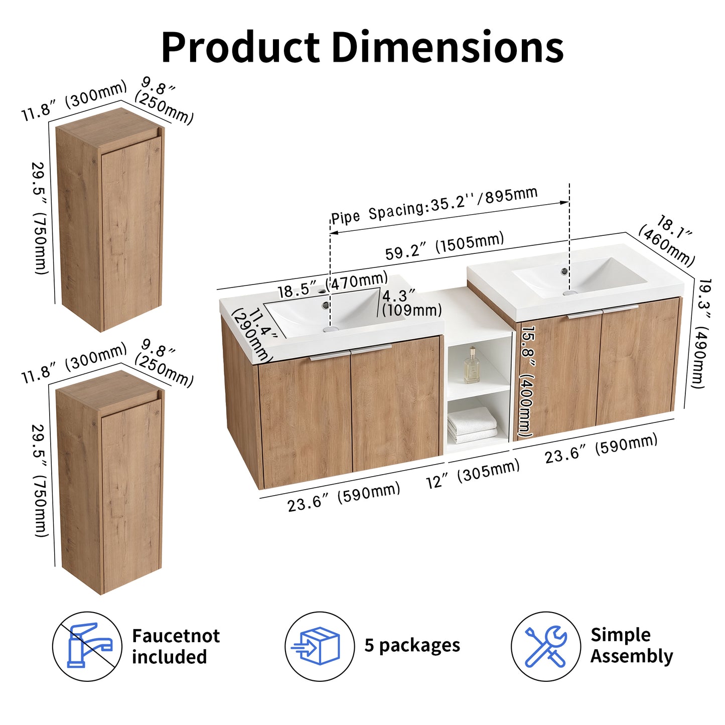 Unitas 60"/72"/84" Floating Vanity Set (RTA)