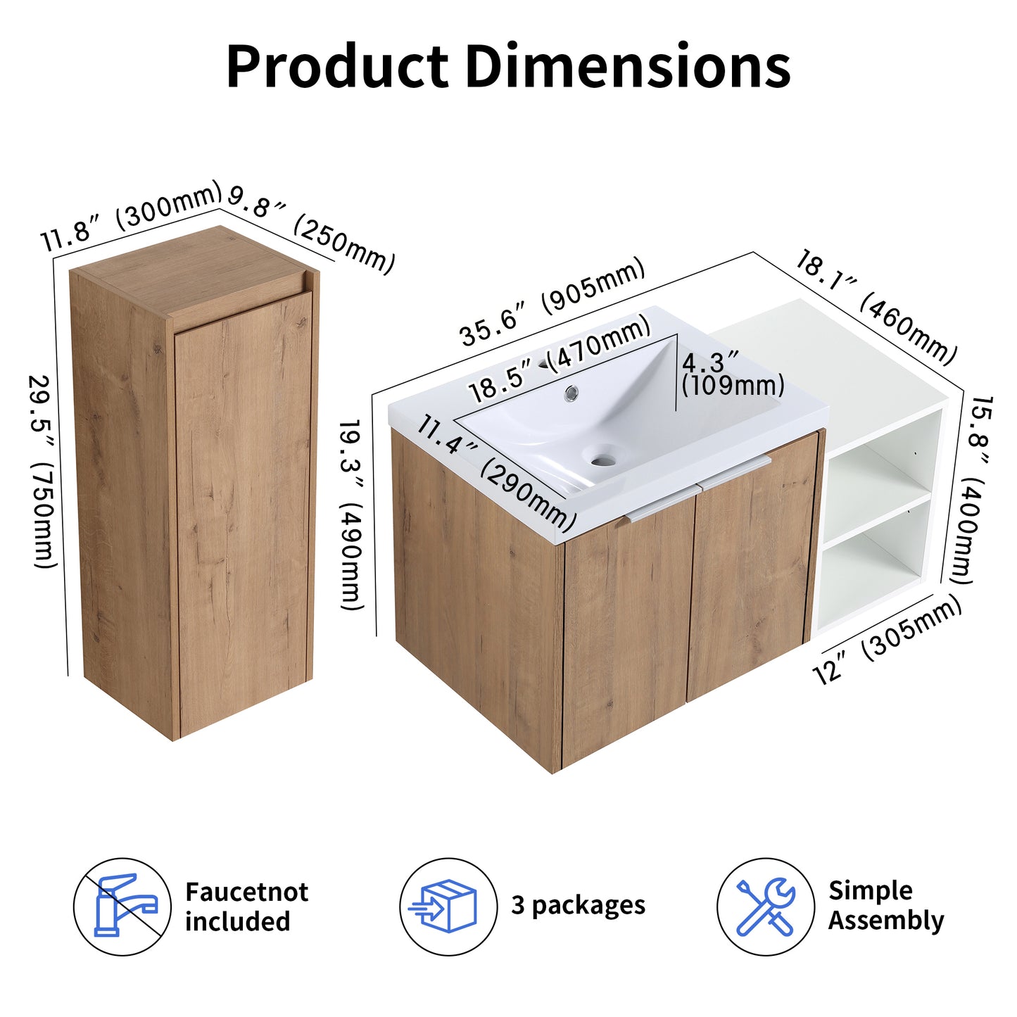 Unitas 36"/42"/48" Floating Vanity Set (RTA)