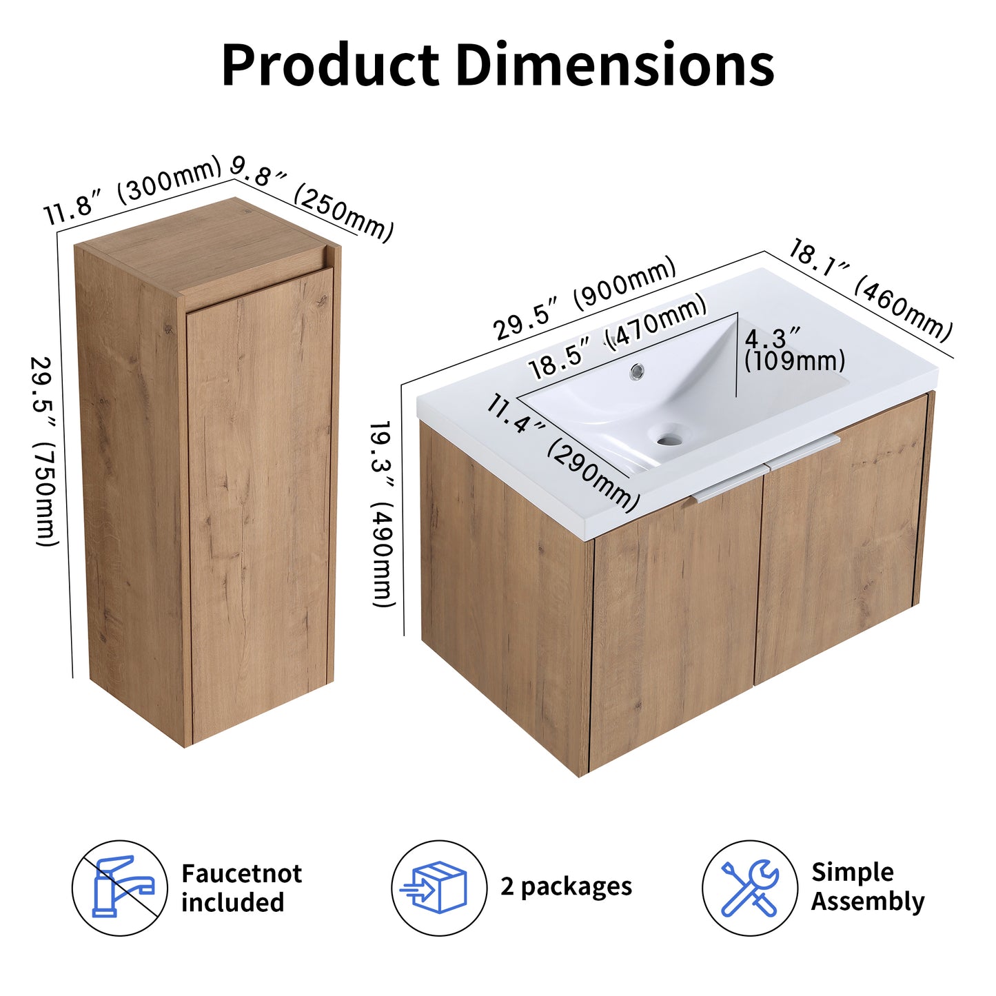 Unitas 24"/30"/36" Floating Vanity Set (RTA)