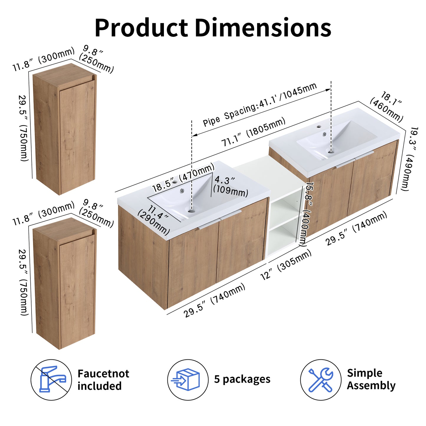 Unitas 60"/72"/84" Floating Vanity Set (RTA)
