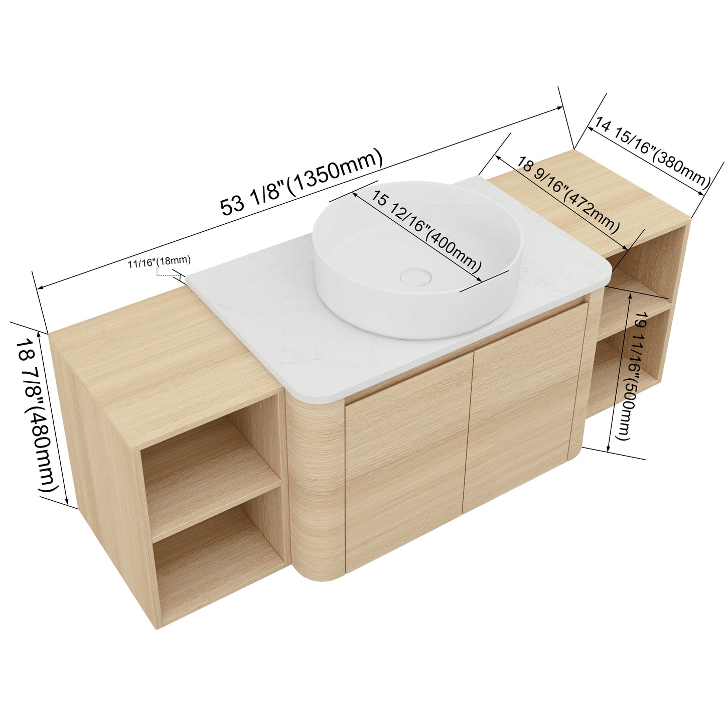 Curvo 30"/42"/54"/72" Floating Vanity (RTA)