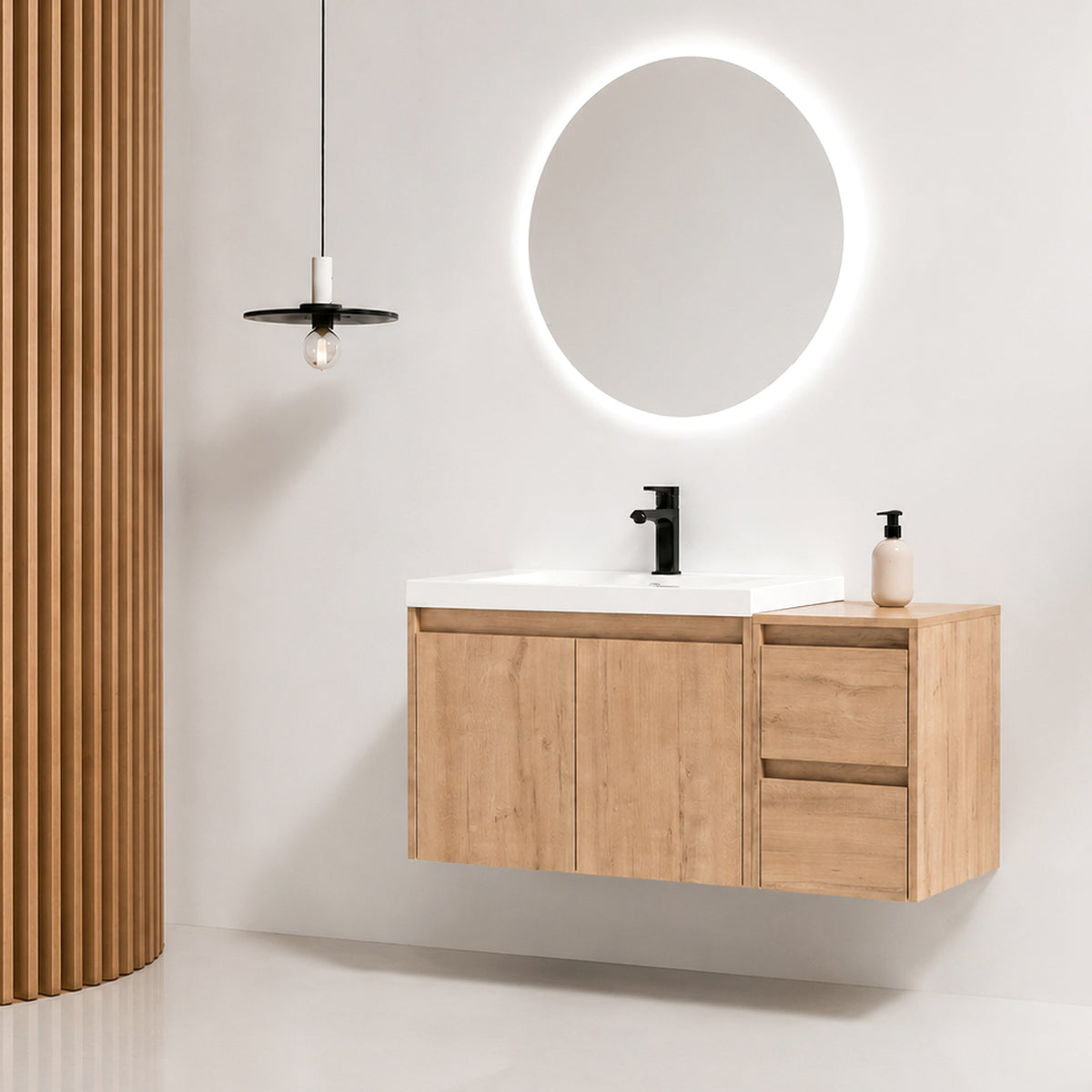 Cube 36" Floating Vanity with Resin Sink and Drawer Side Cabinet (RTA)