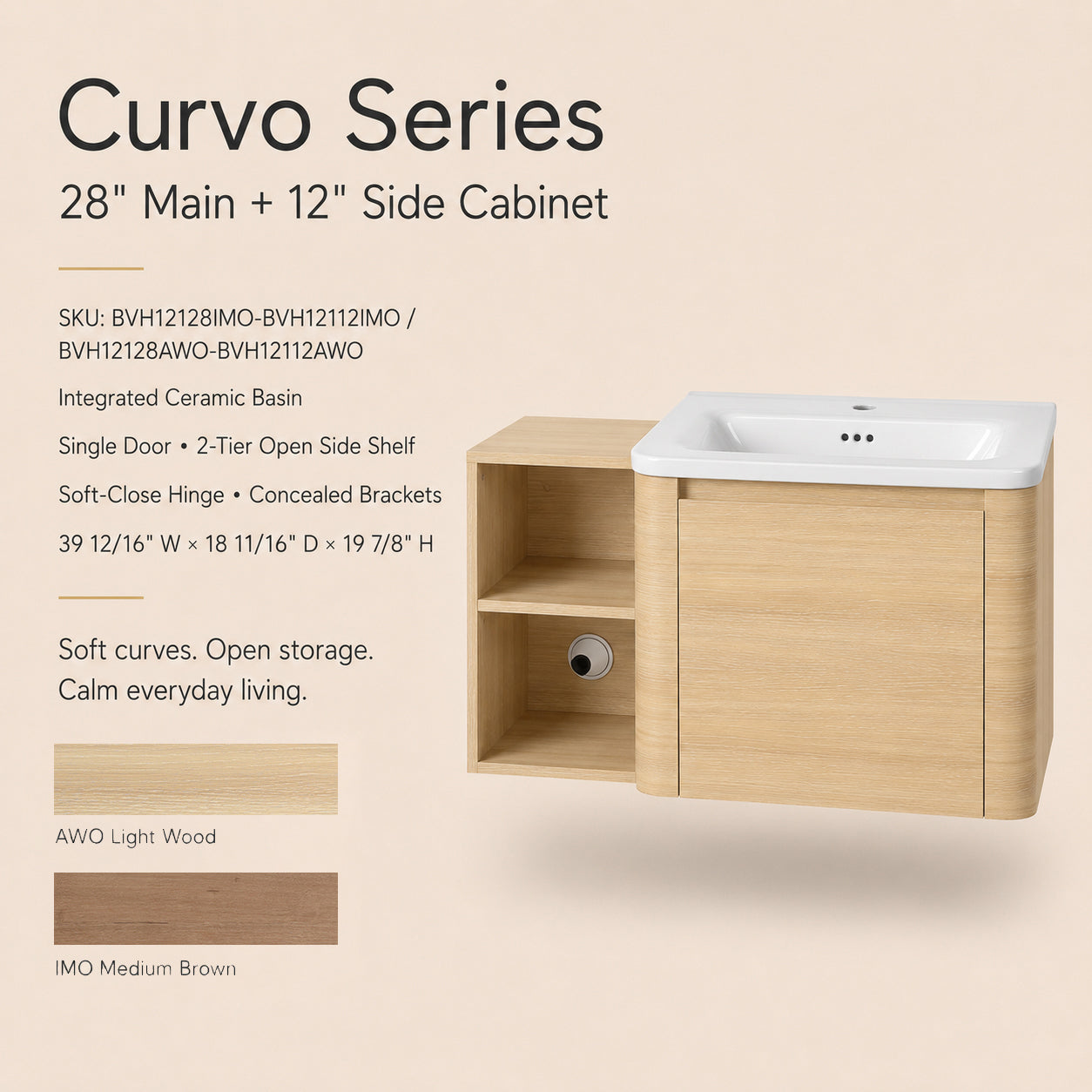 Curvo 24"/28"/36"/40"/60"/68" Floating Vanity (RTA)