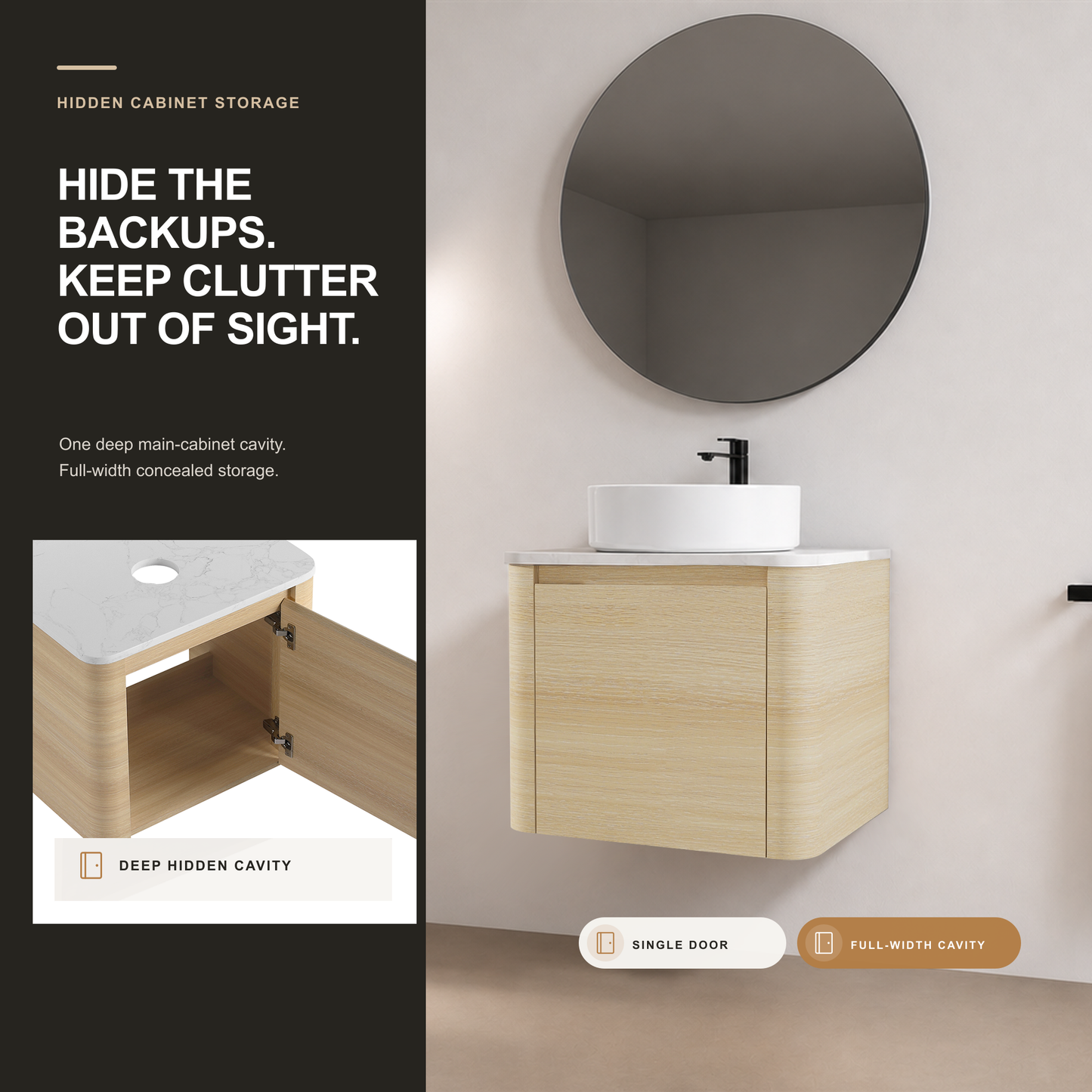 Curvo 24"/36"/48"/60" Floating Vanity with Ceramic Sink (RTA)