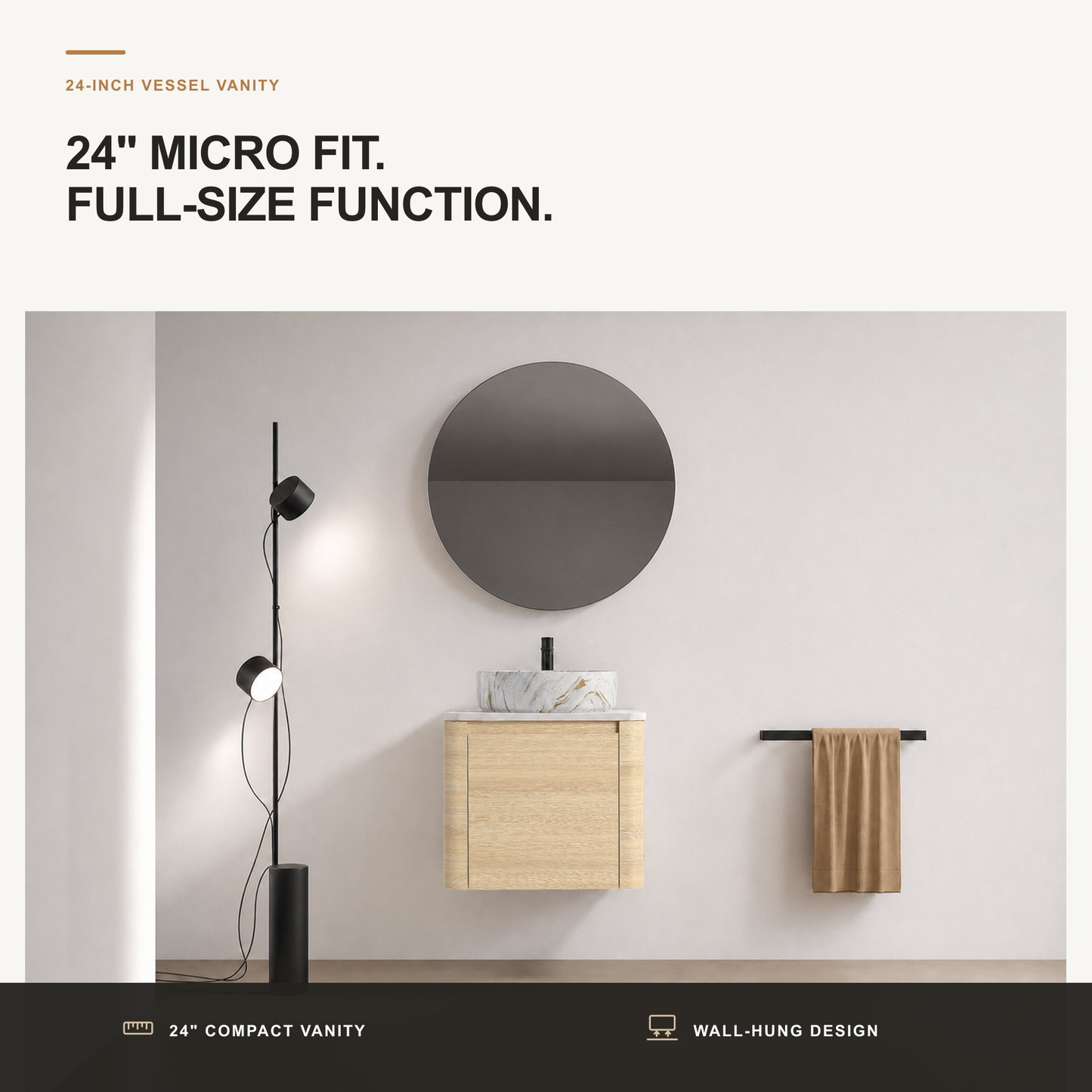 Curvo 24"/36"/48"/60" Floating Vanity with Ceramic Sink (RTA)