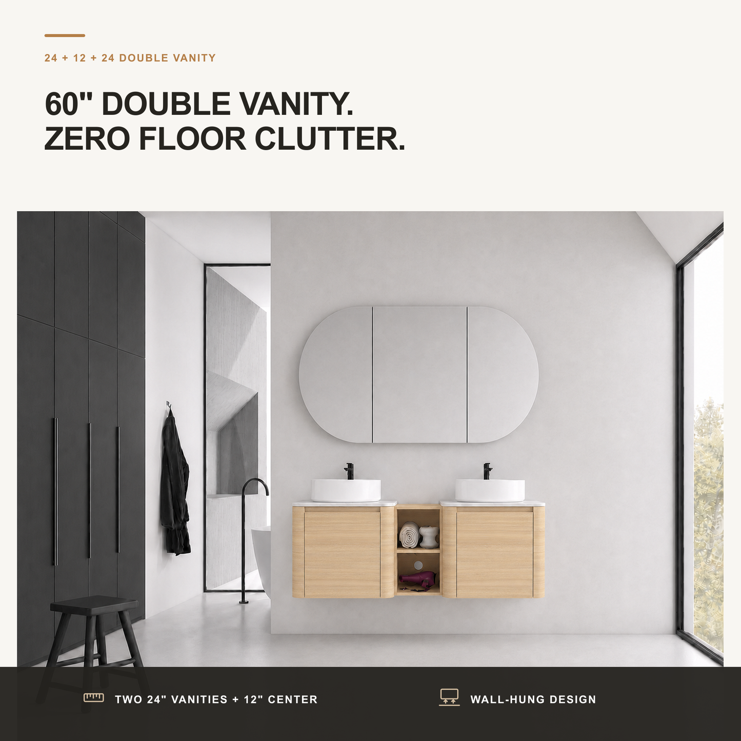 Curvo 24"/36"/48"/60" Floating Vanity with Ceramic Sink (RTA)