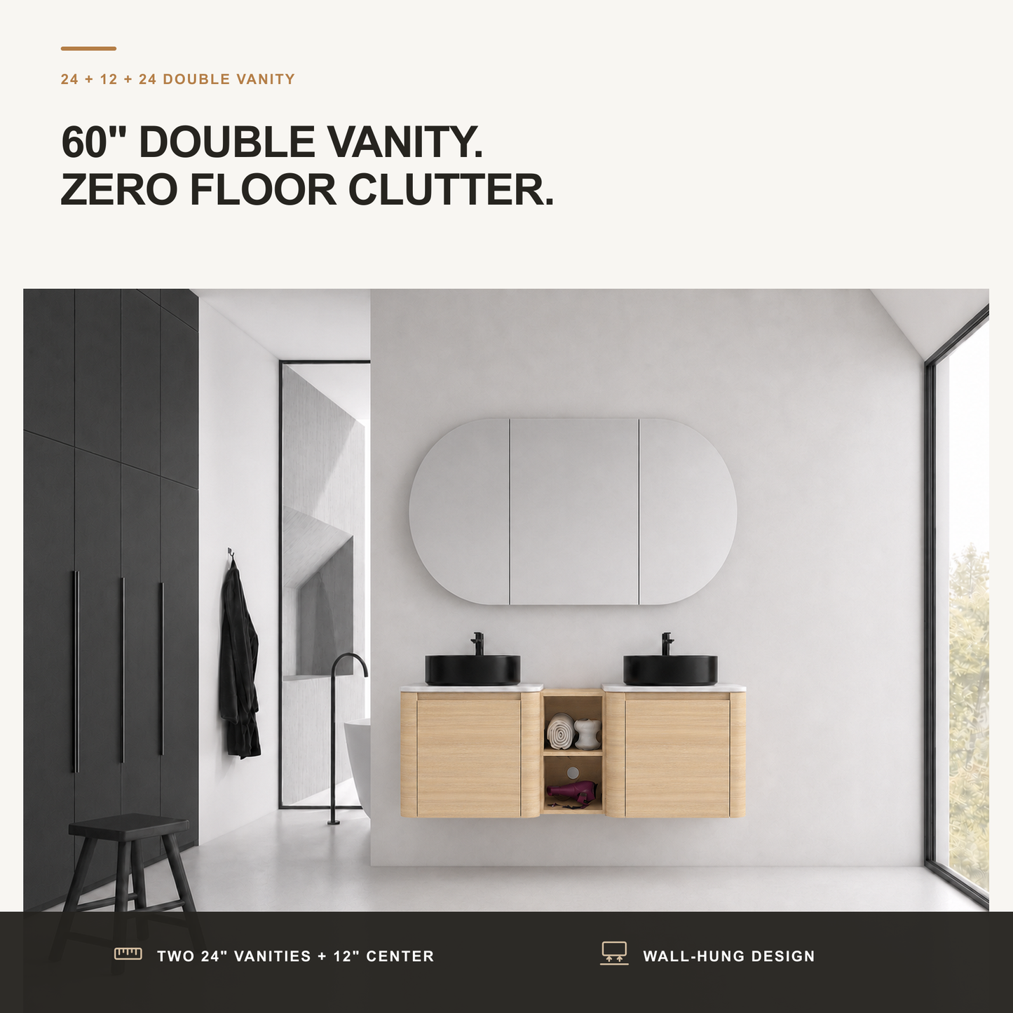 Curvo 24"/36"/48"/60" Floating Vanity with Ceramic Sink (RTA)