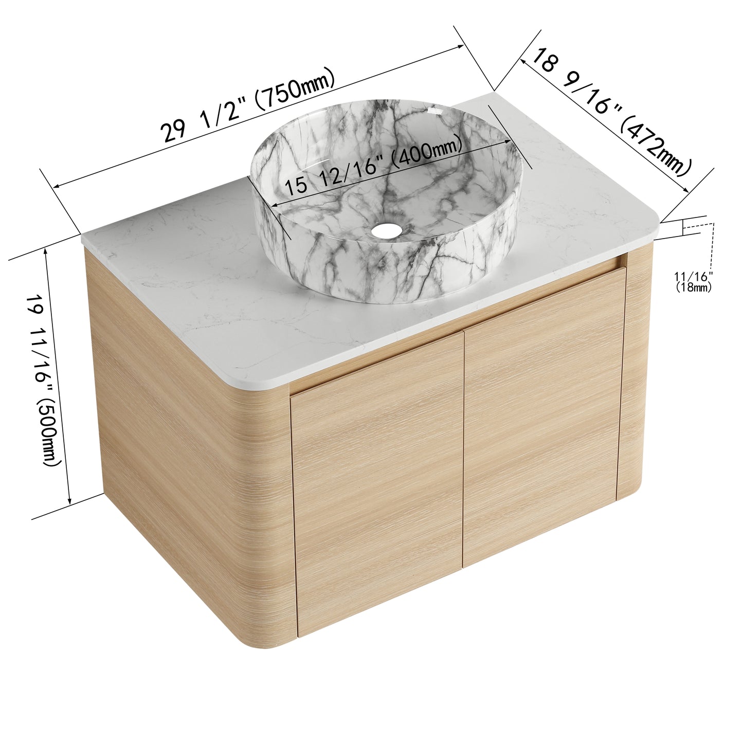 Curvo 30"/42"/54"/72" Floating Vanity (RTA)