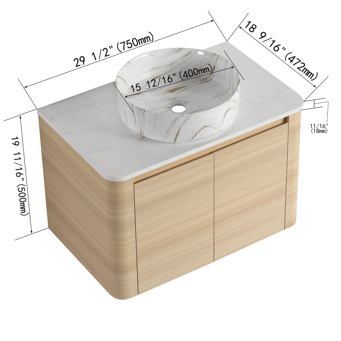 Curvo 30"/42"/54"/72" Floating Vanity (RTA)