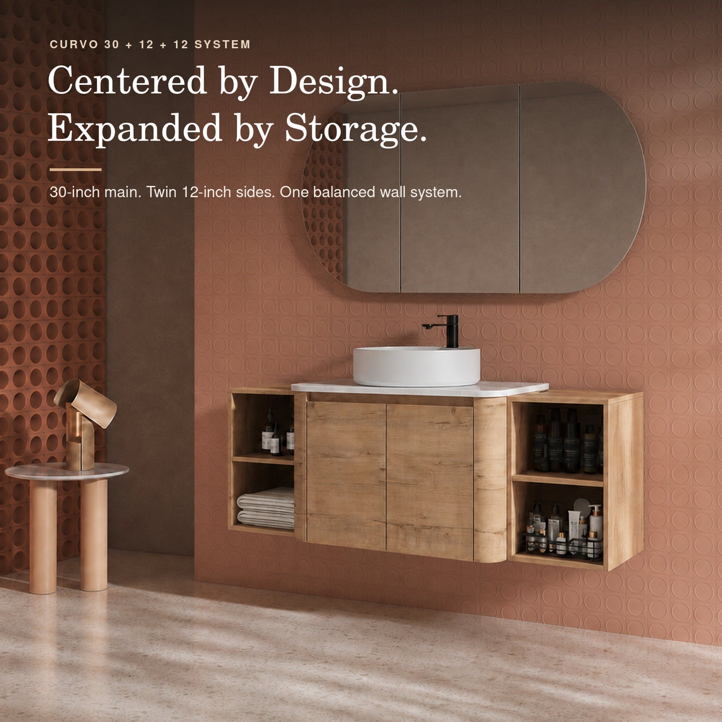 Curvo 30"-72" Floating Vanity System with 5 Ceramic Basin Colors (RTA)