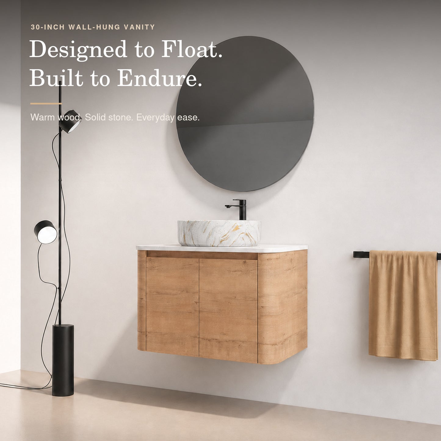 Curvo 30"-72" Floating Vanity System with 5 Ceramic Basin Colors (RTA)