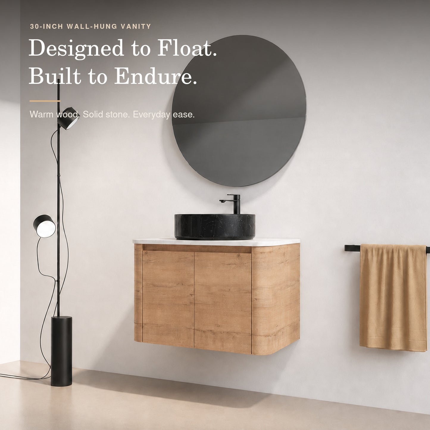 Curvo 30"-72" Floating Vanity System with 5 Ceramic Basin Colors (RTA)