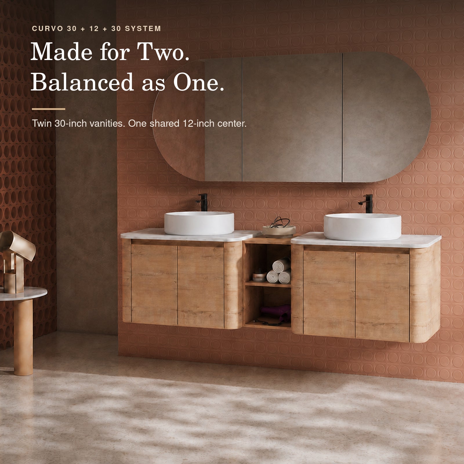 Curvo 30"-72" Floating Vanity System with 5 Ceramic Basin Colors (RTA)