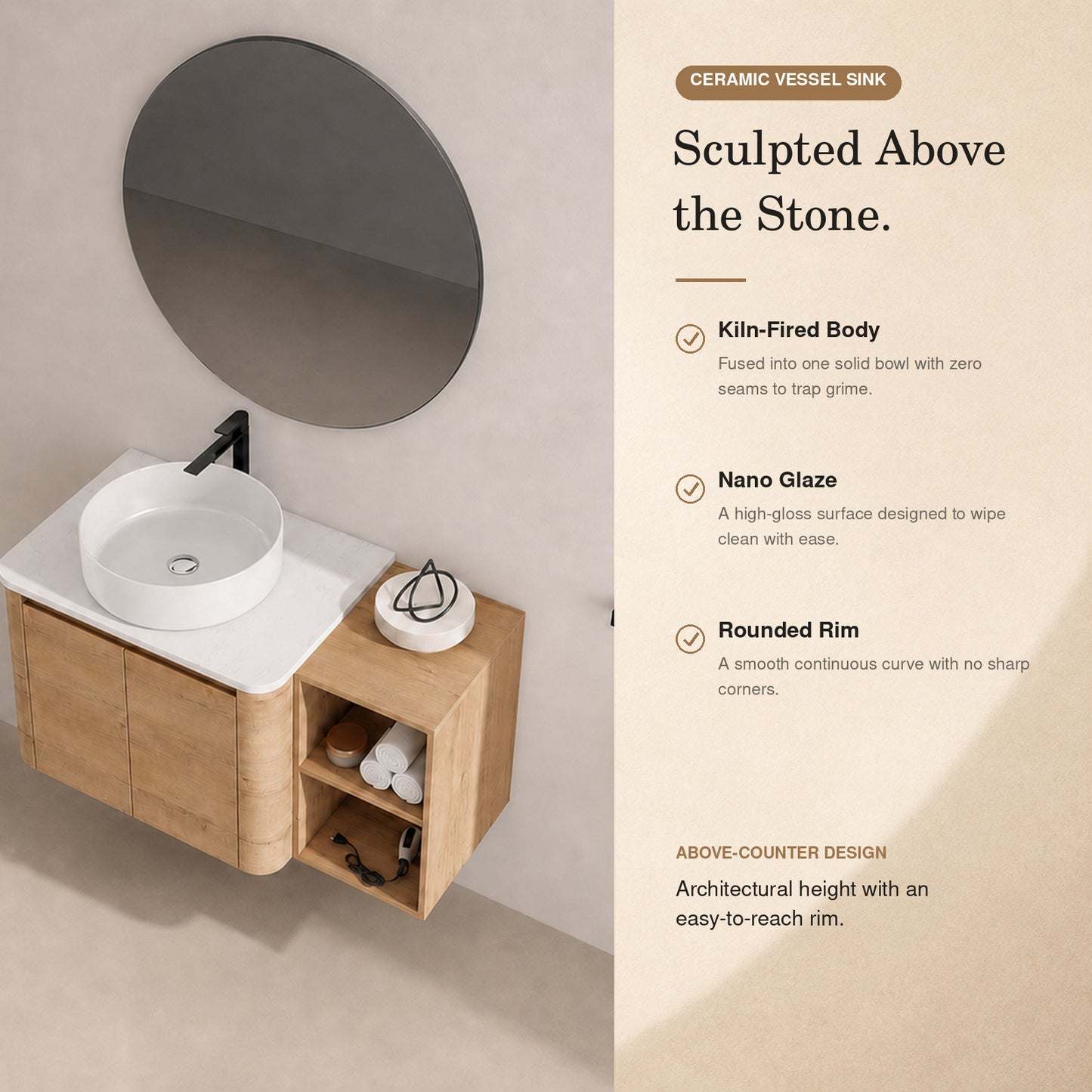 Curvo 30"-72" Floating Vanity System with 5 Ceramic Basin Colors (RTA)