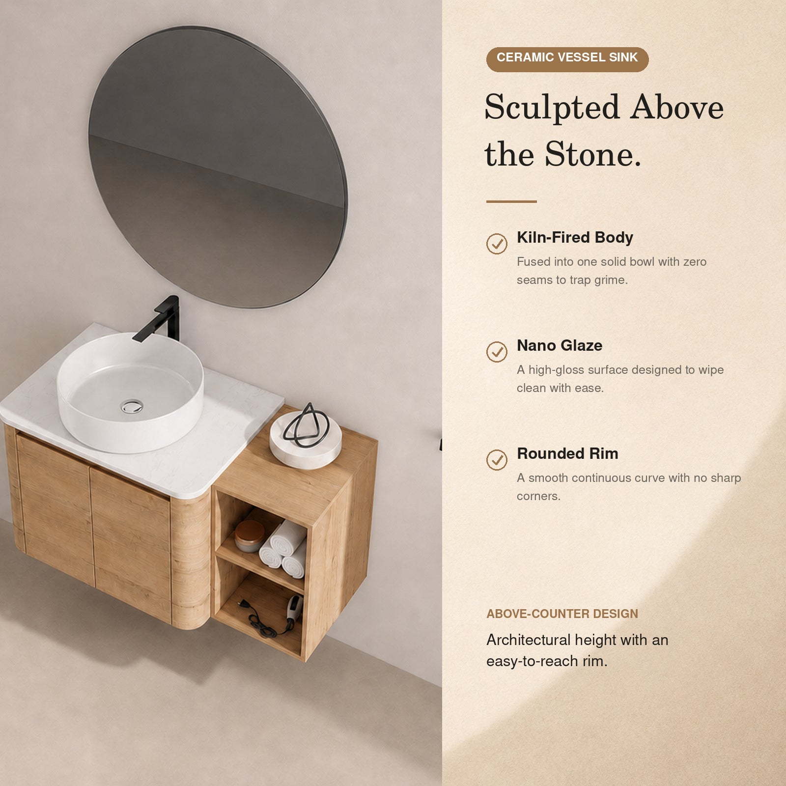Curvo 30"-72" Floating Vanity System with 5 Ceramic Basin Colors (RTA)