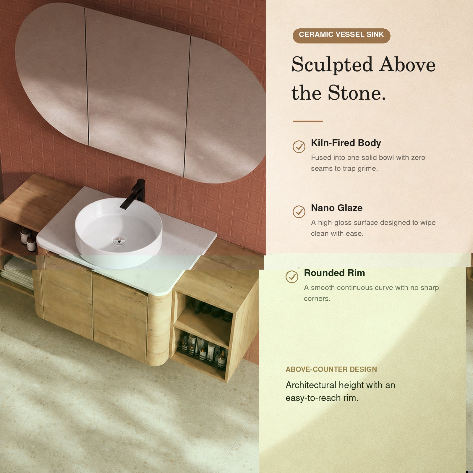 Curvo 30"-72" Floating Vanity System with 5 Ceramic Basin Colors (RTA)