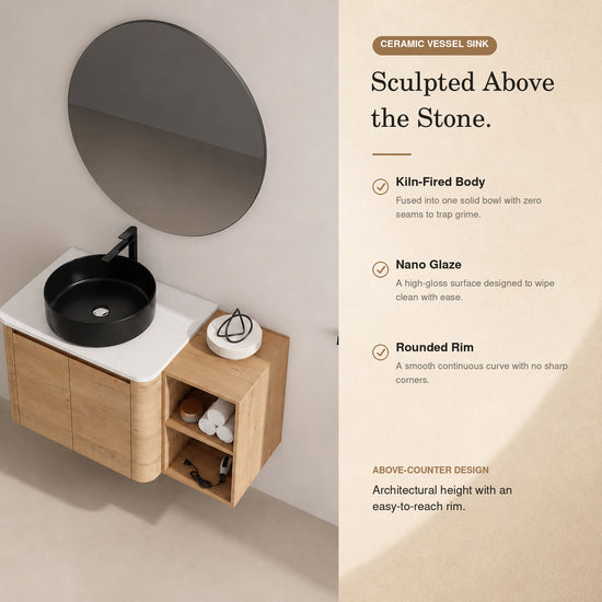 Curvo 30"-72" Floating Vanity System with 5 Ceramic Basin Colors (RTA)
