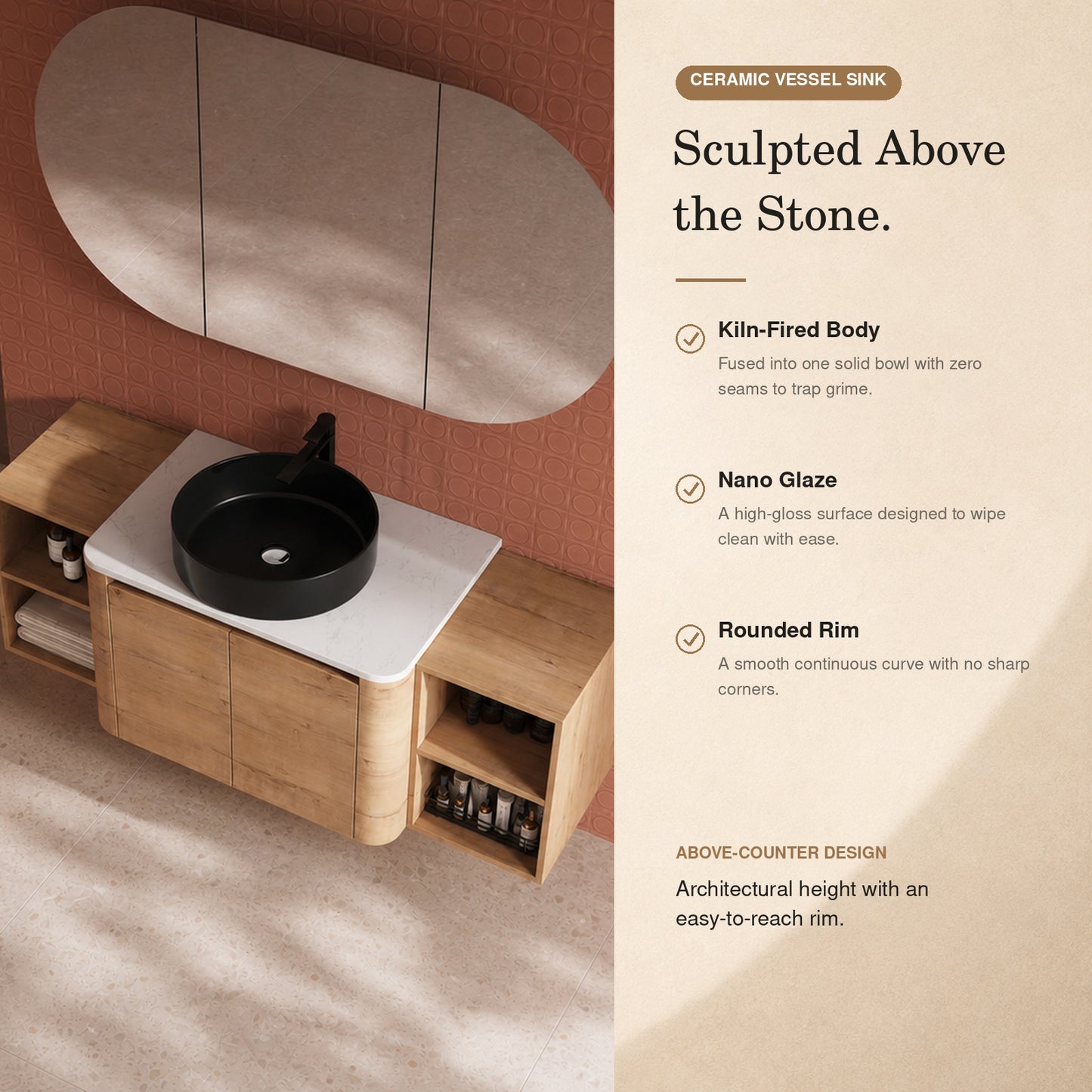 Curvo 30"-72" Floating Vanity System with 5 Ceramic Basin Colors (RTA)