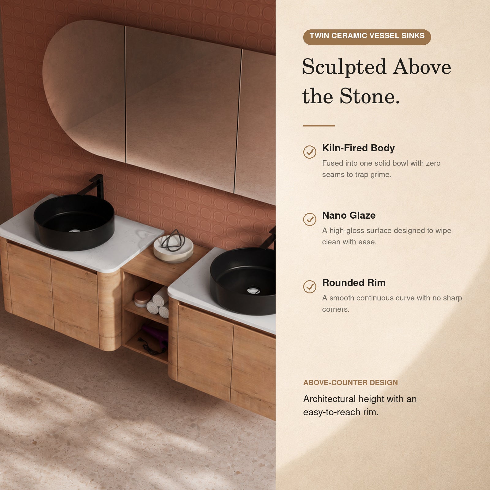 Curvo 30"-72" Floating Vanity System with 5 Ceramic Basin Colors (RTA)
