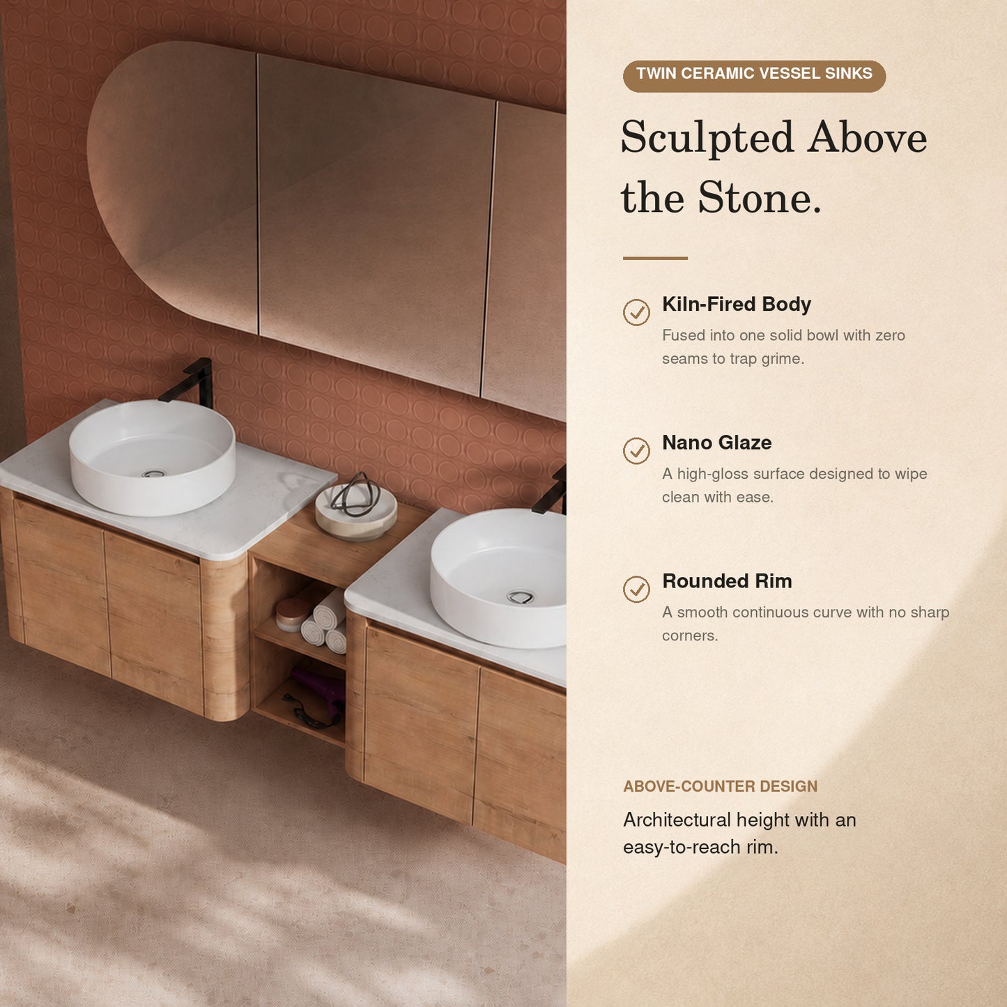 Curvo 30"-72" Floating Vanity System with 5 Ceramic Basin Colors (RTA)