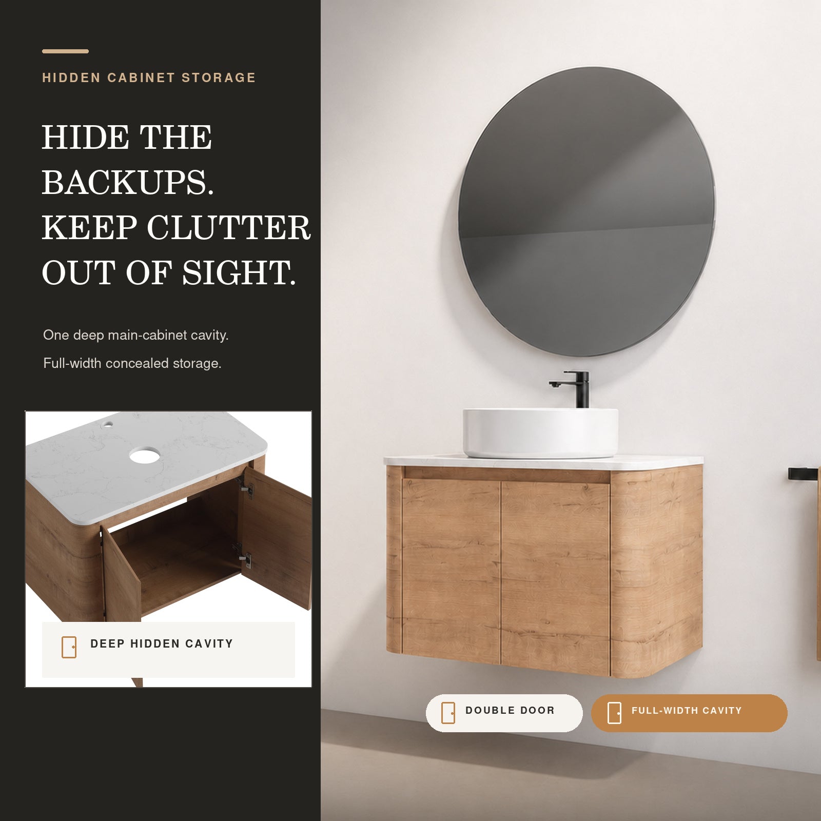 Curvo 30"-72" Floating Vanity System with 5 Ceramic Basin Colors (RTA)