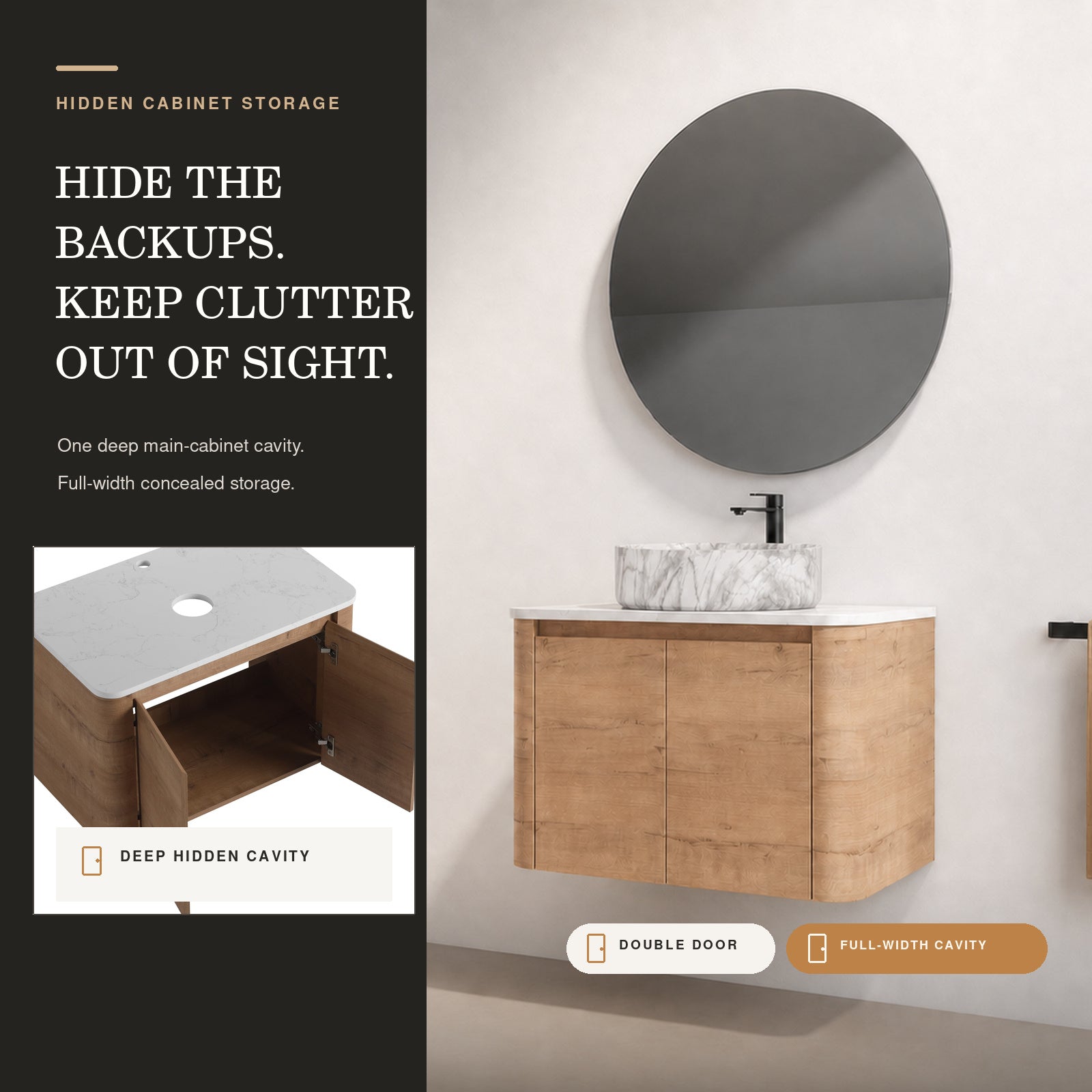 Curvo 30"-72" Floating Vanity System with 5 Ceramic Basin Colors (RTA)