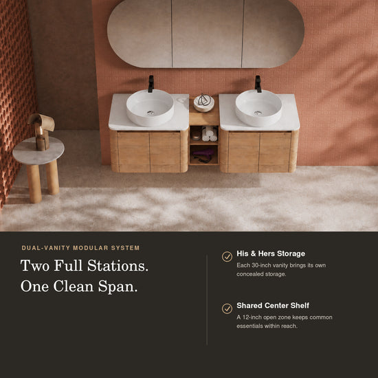 Curvo 30"-72" Floating Vanity System with 5 Ceramic Basin Colors (RTA)