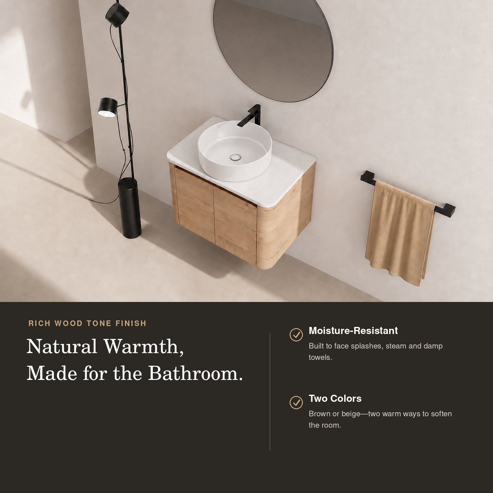 Curvo 30"-72" Floating Vanity System with 5 Ceramic Basin Colors (RTA)